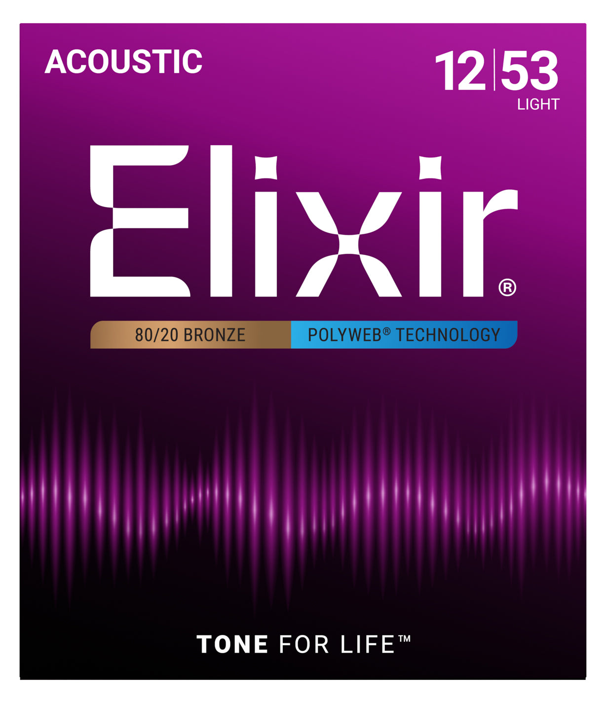 Elixir 11050 80/20 Bronze Polyweb Acoustic Guitar Strings, Light