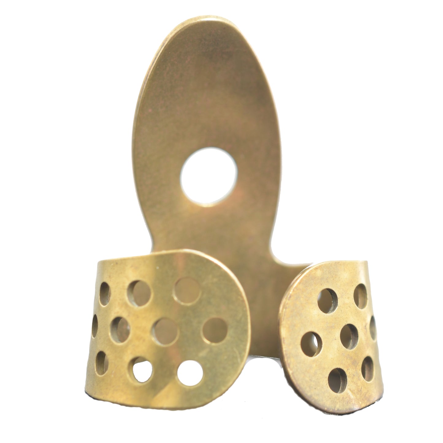 Back of Propik Brass "Fast Pick" Angled Fingerpick, Single Wrap, Blade 1