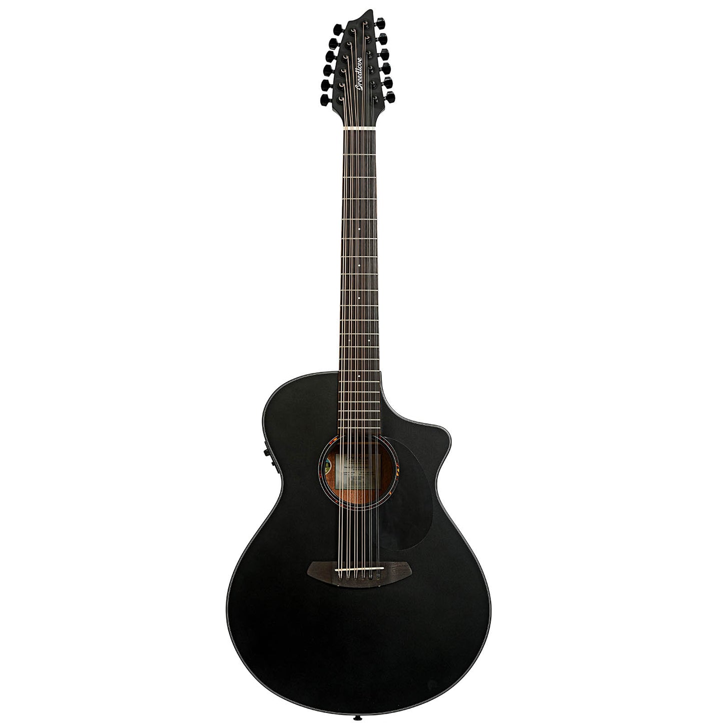 Full front of Breedlove Discovery S Concert Satin Black Double Course 12 CE 12-String Acoustic-Electric Guitar