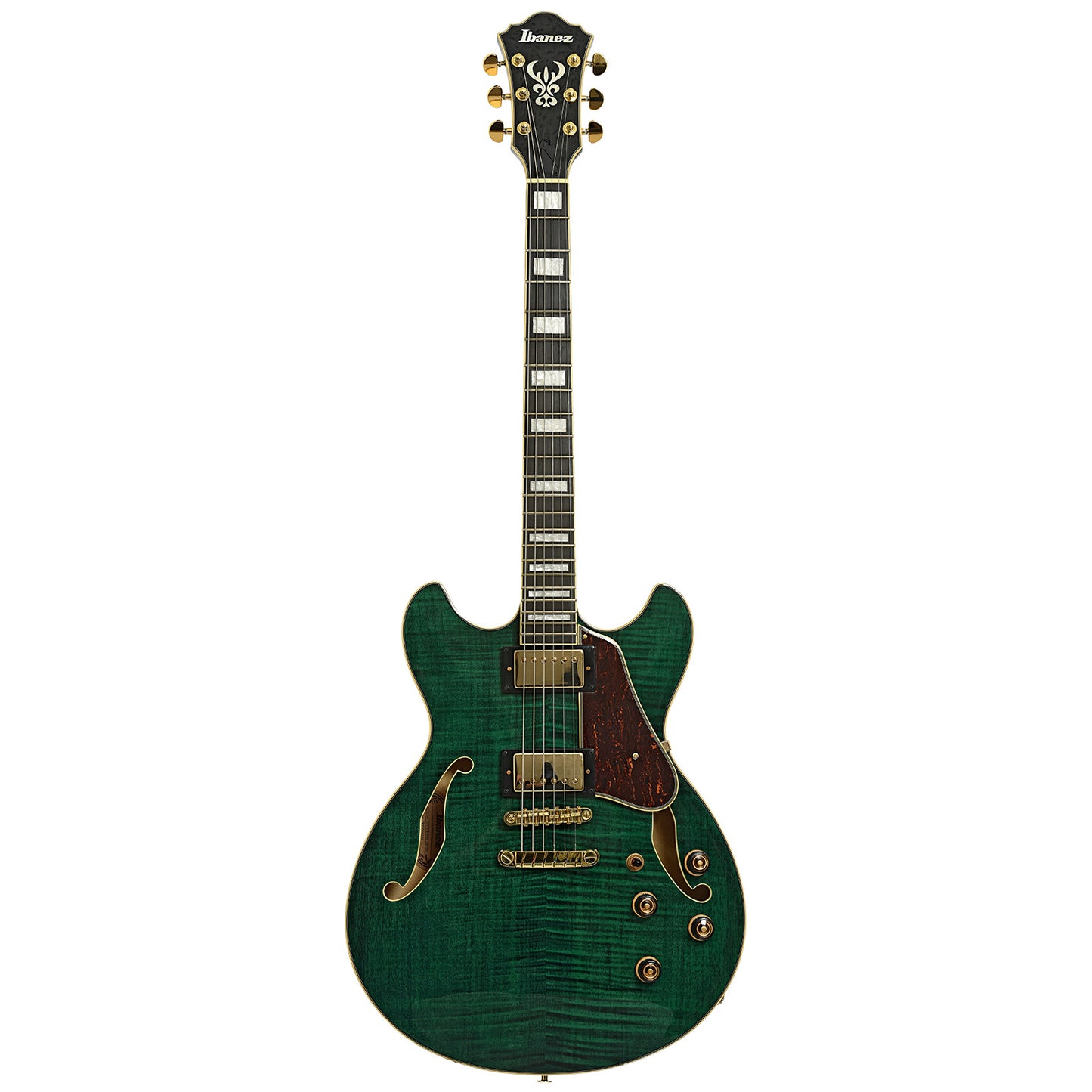 Full front of Ibanez Artcore Expressionist AS93FM Semi-Hollowbody Electric Guitar, Transparent Moss Green, B-Stock