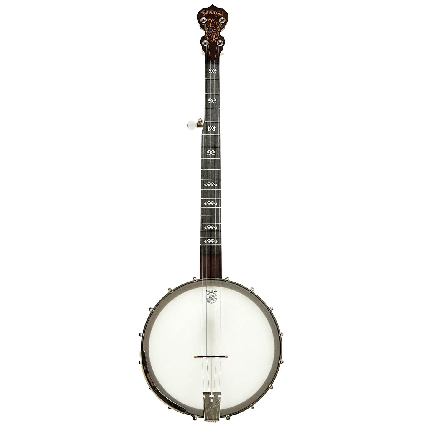 Full front of Deering Artisan Goodtime American 12" Open Back Banjo
