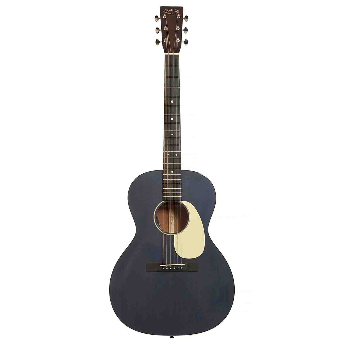 Full Front of Martin 00L-16E Acoustic Guitar & Gigbag, Blue Denim