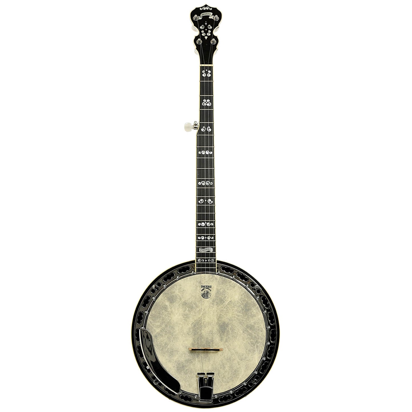Full front of Deering Calico Custom Resonator Banjo