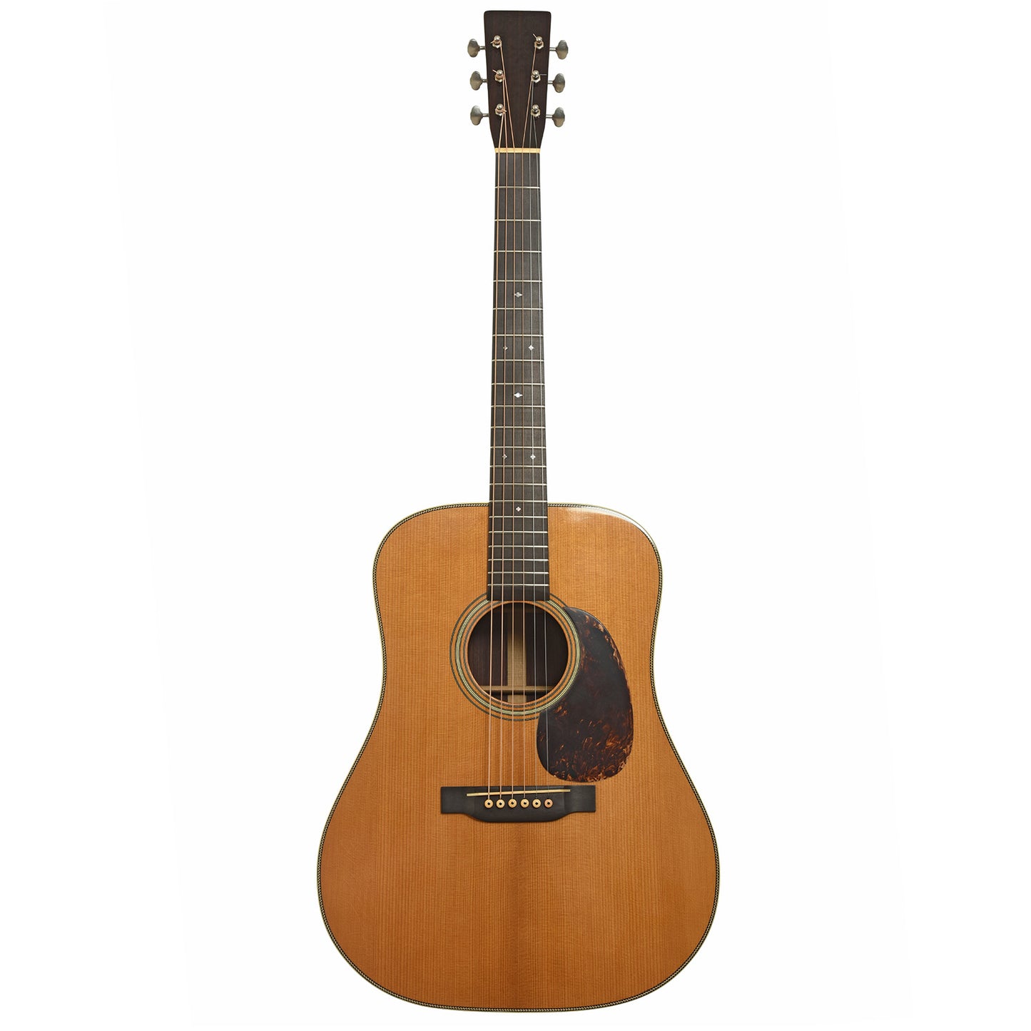 Full front of Pre-War Guitars Co. Herringbone Dreadnought East Indian Rosewood Acoustic Guitar, Level 1 Aging
