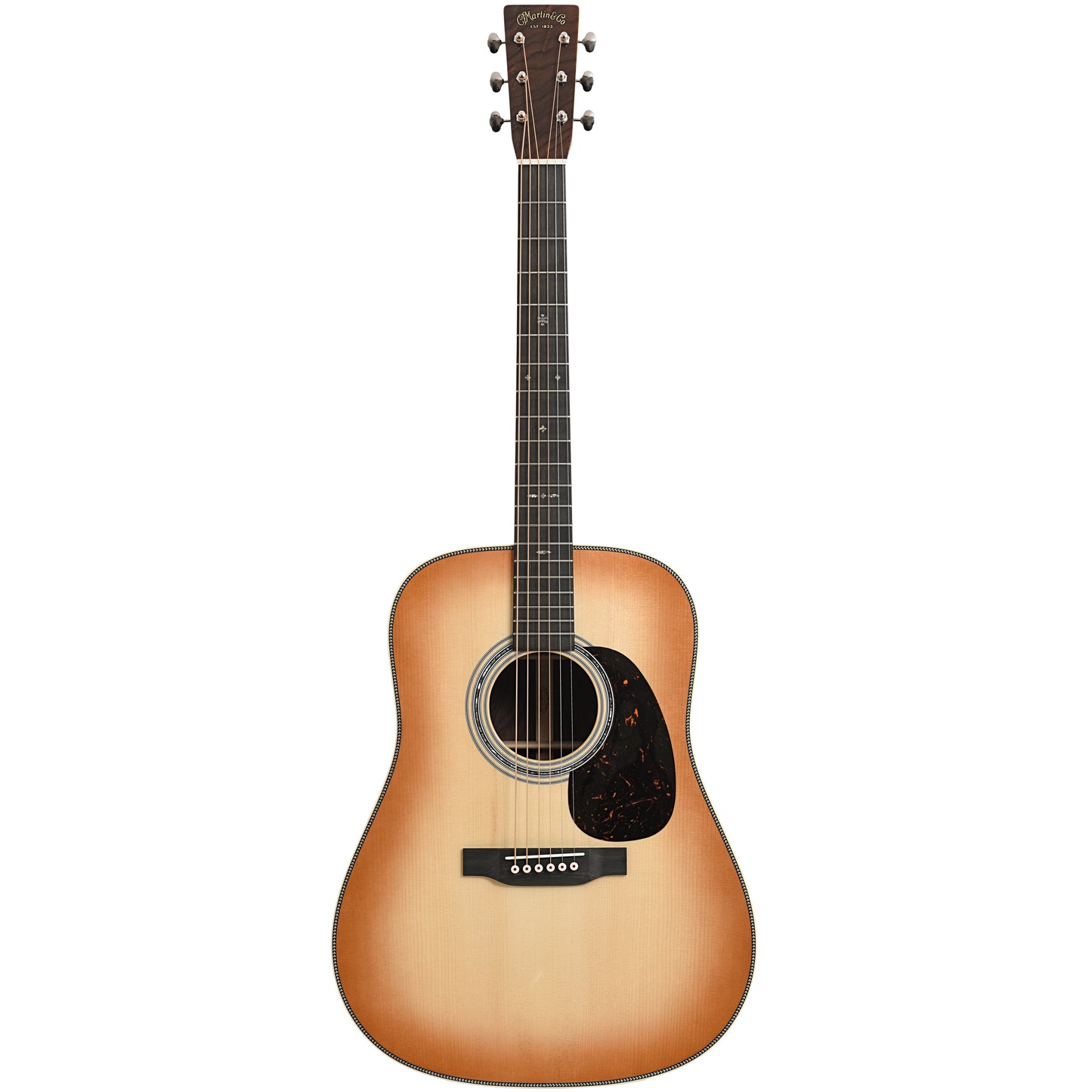 Full front of Martin Custom Dreadnought, Herringbone 28-Style - Wild Grain Rosewood & Adirondack Spruce, Toast Burst