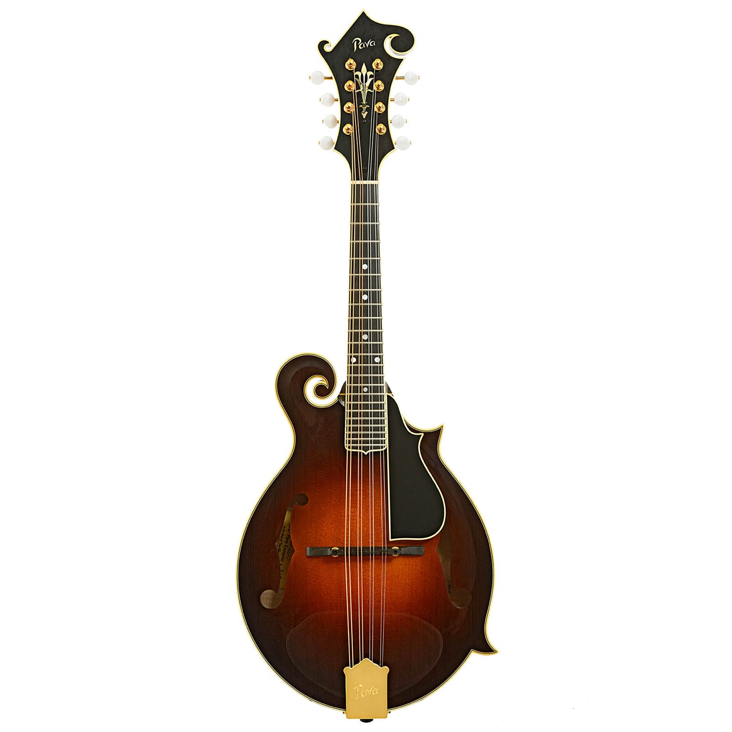 Full front of Pava F5 Pro Mandolin & Case, Sunburst Finish
