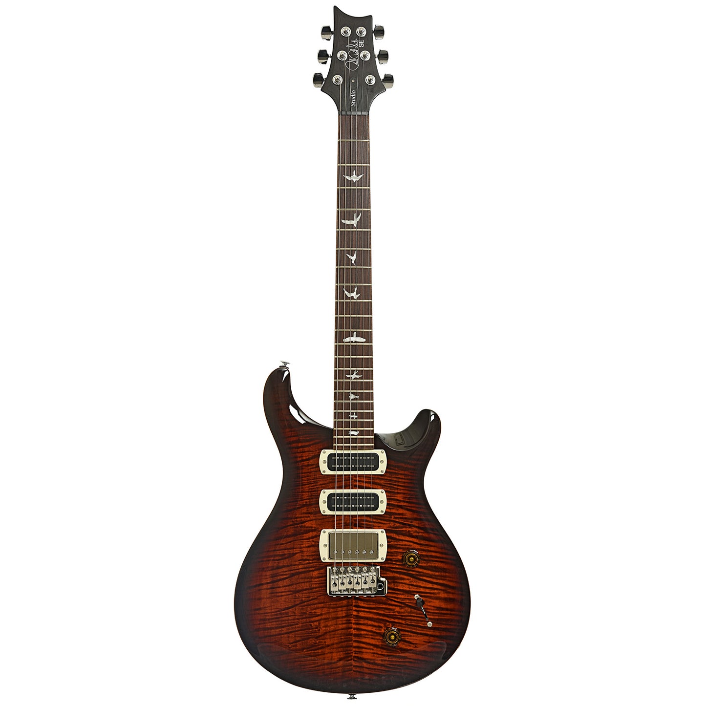 Full front of PRS SE Studio Electric Guitar Orange Tiger Smokeburst