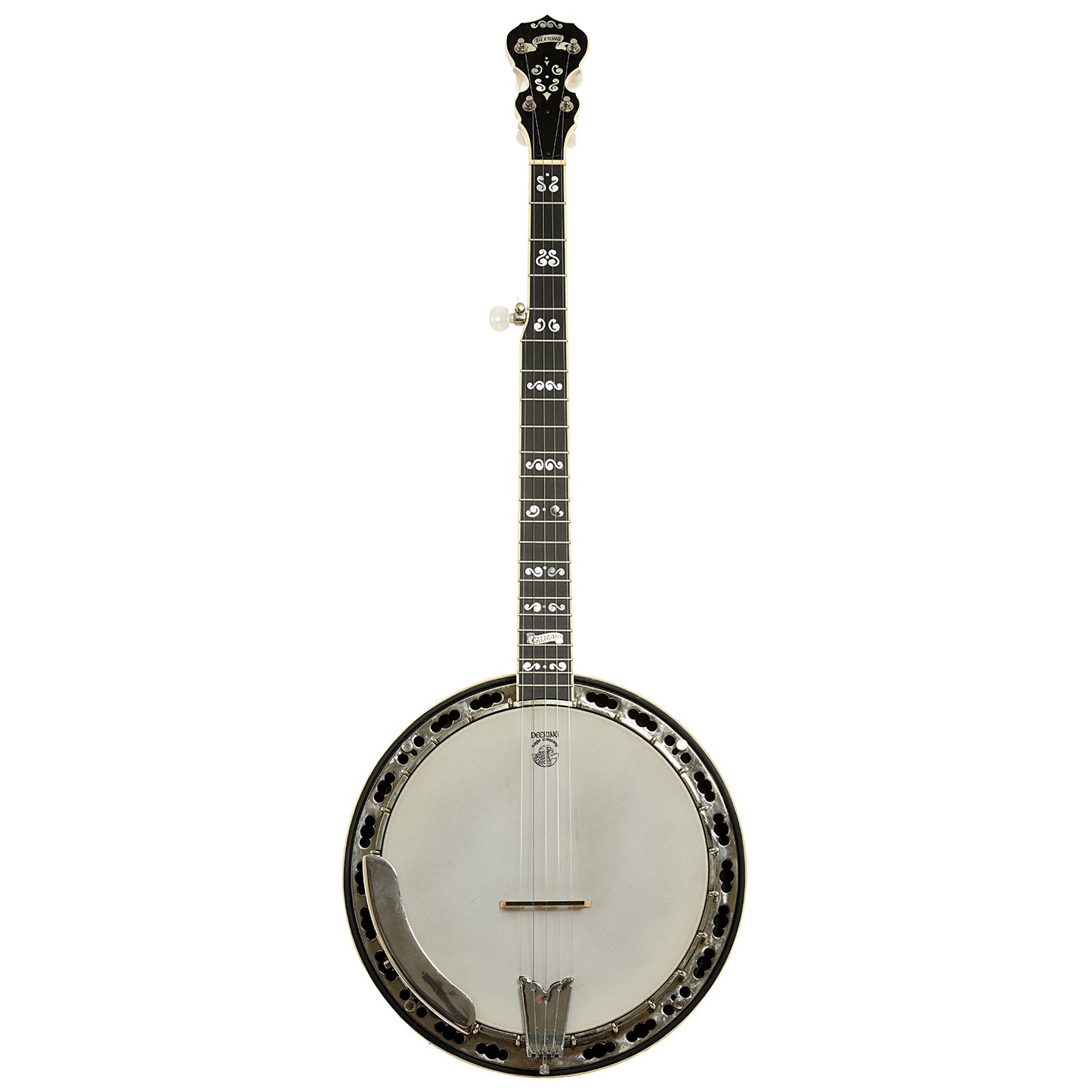 Full front of Deering Calico Resonator Banjo