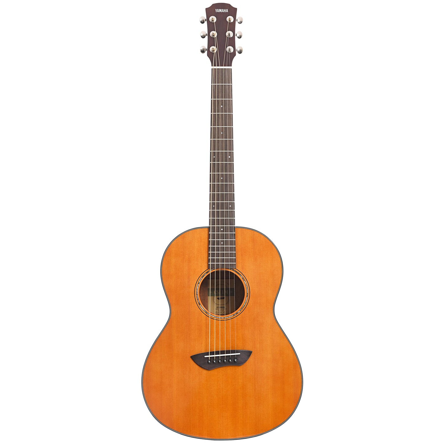 Full front of Yamaha CSF1M Vintage Natural Parlor Guitar