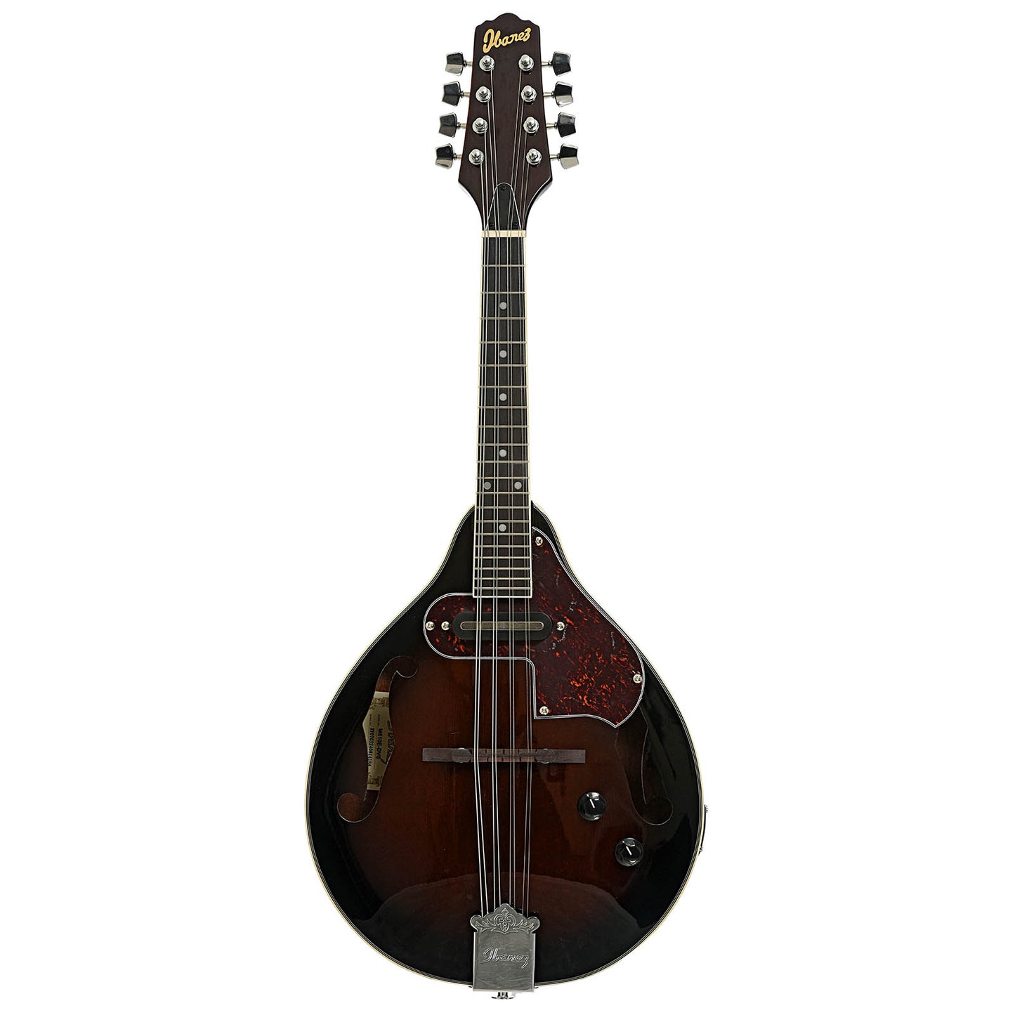 Full front of Ibanez M510E Acoustic-Electric A-Style Mandolin, Dark Violin Sunburst