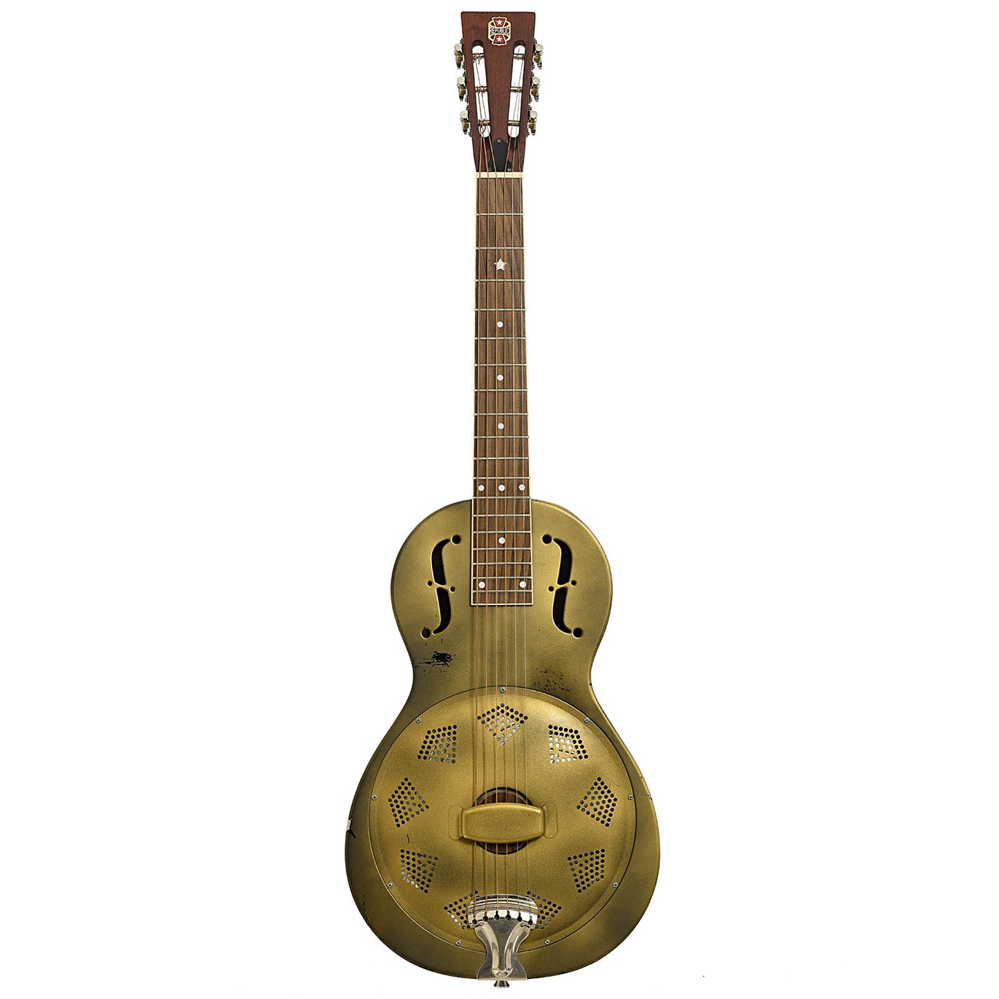 Full front of Republic Parlor Resolian Roundneck Resonator Guitar