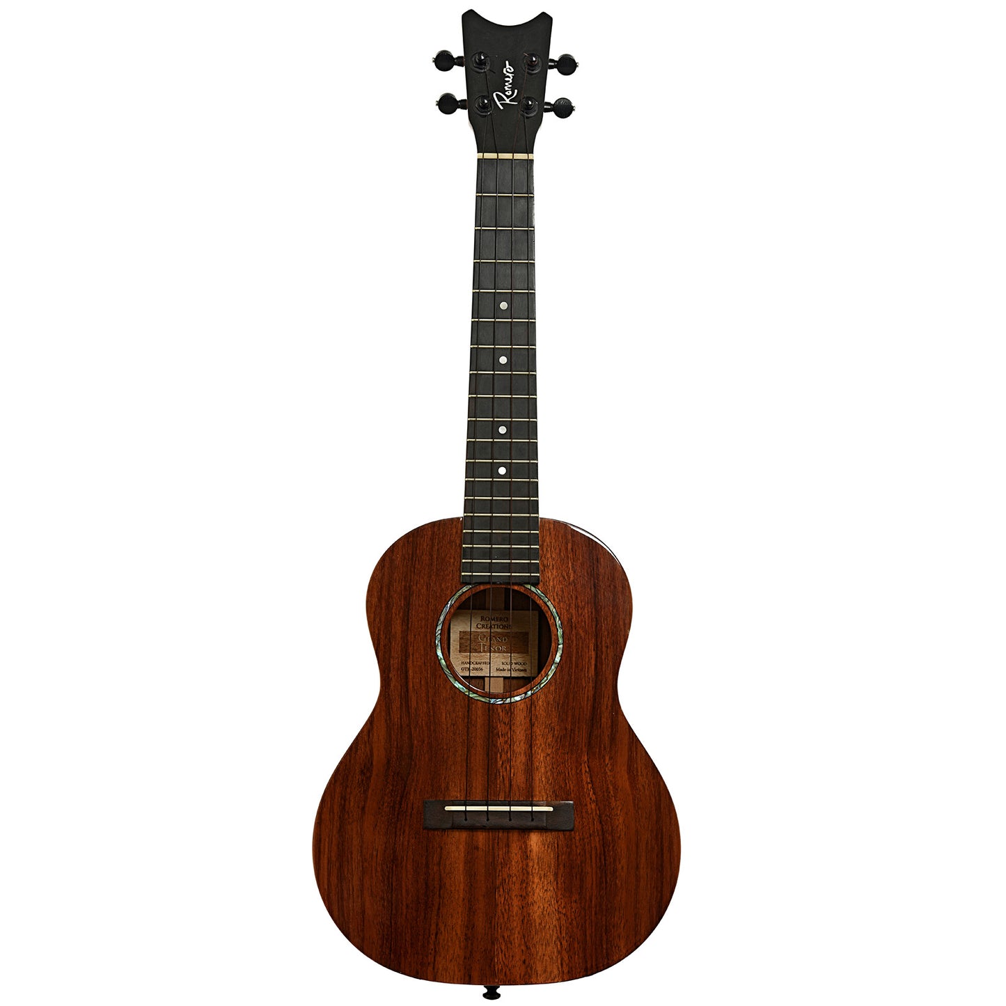 Full front of Romero Grand Tenor Koa Ukulele