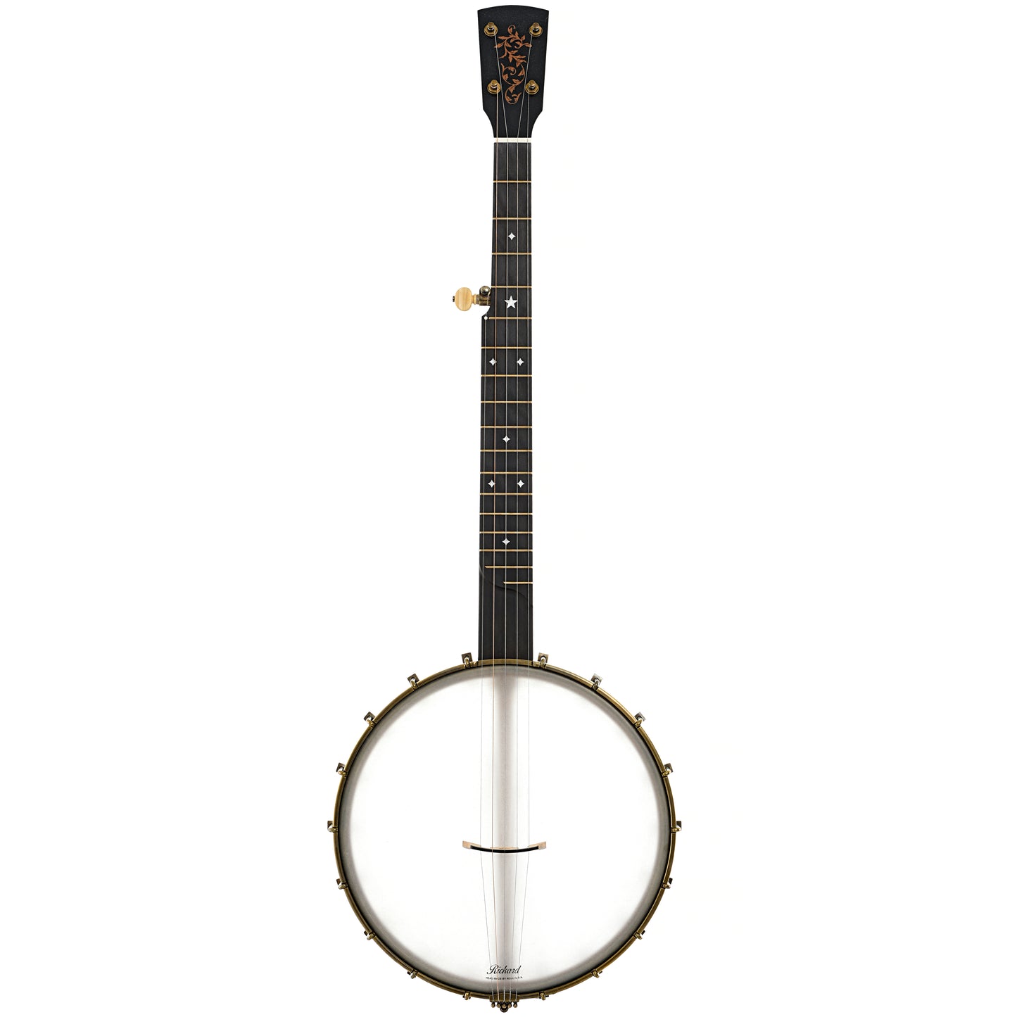 Full front of Rickard 12" Little Wonder Openback Banjo