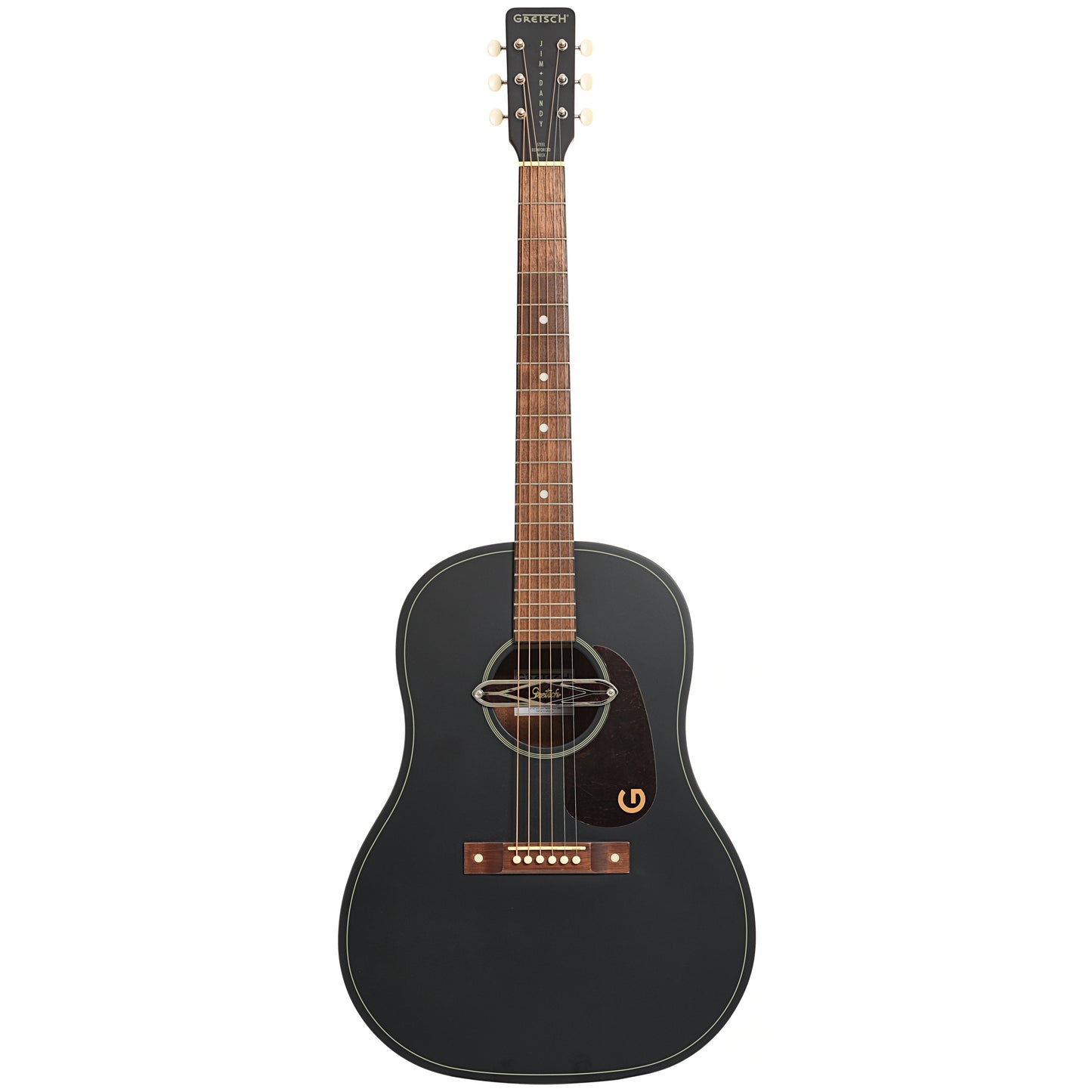 Full front of Gretsch Jim Dandy Deltoluxe Dreadnought Acoustic/Electric Guitar, Black Top