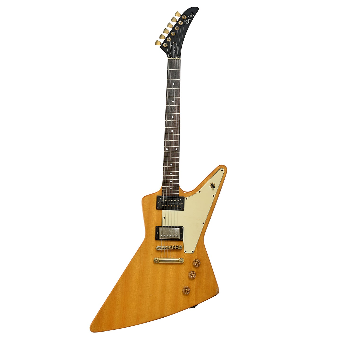 Full front of Epiphone '58 Korina Explorer Electric Guitar