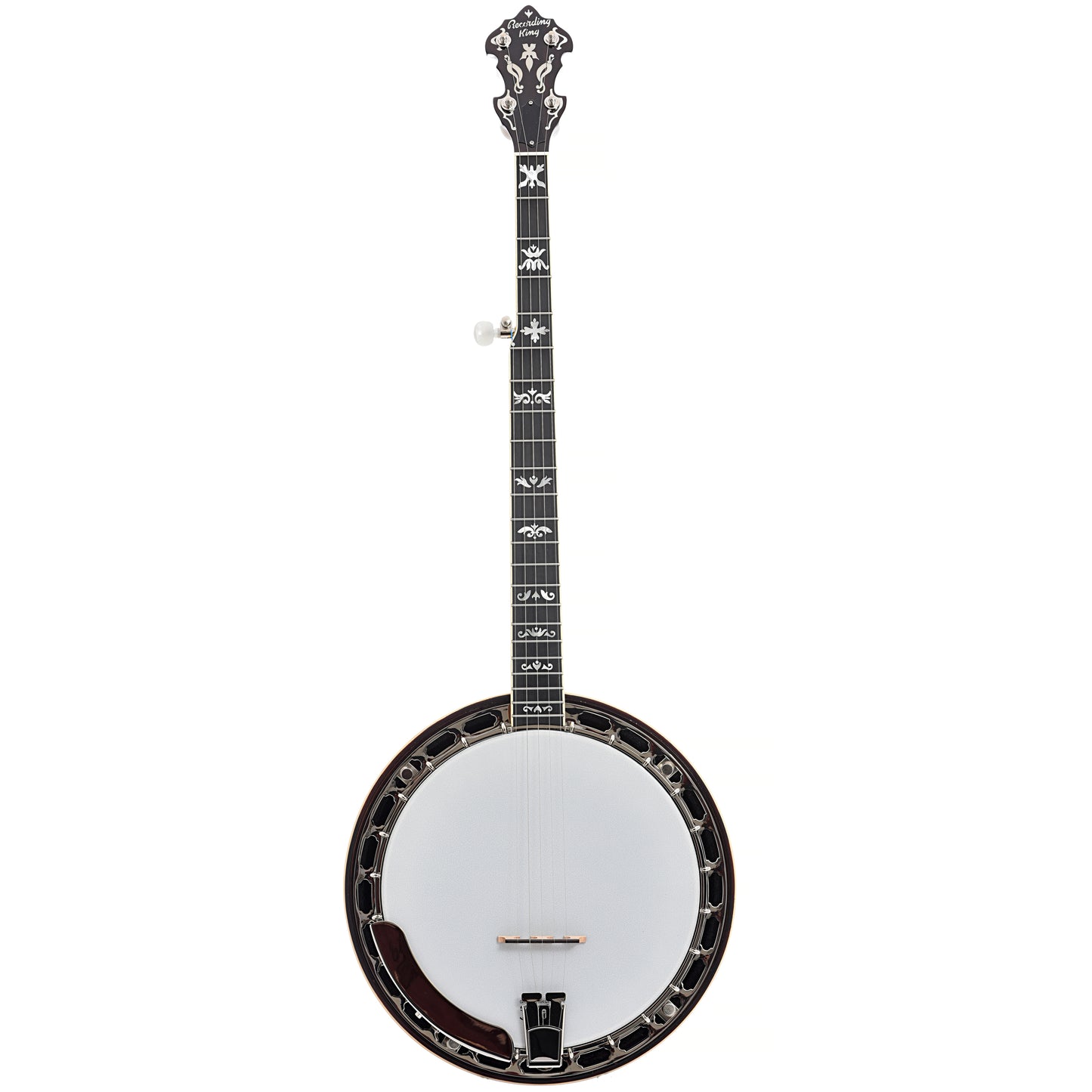 Full front of Recording King Elite 75 Flying Eagle Resonator Banjo & Case