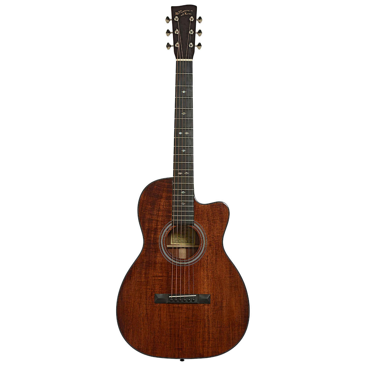 Full front of Recording King Koa 00 Cutaway Acoustic Guitar