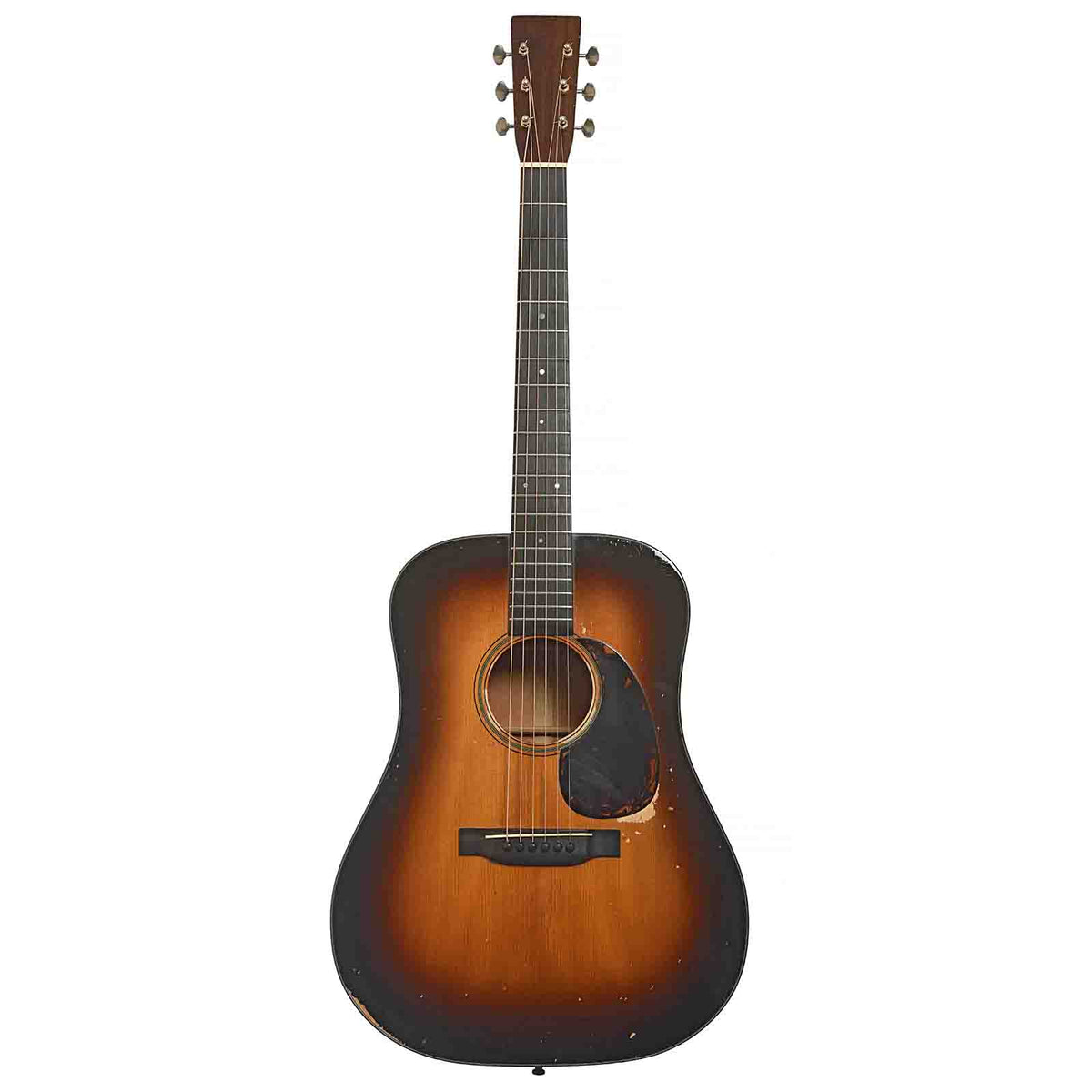 Full Front of Pre-war Guitars Co. Dreadnought Mahogany Acoustic Guitar & Case, Level 1 Shade Top