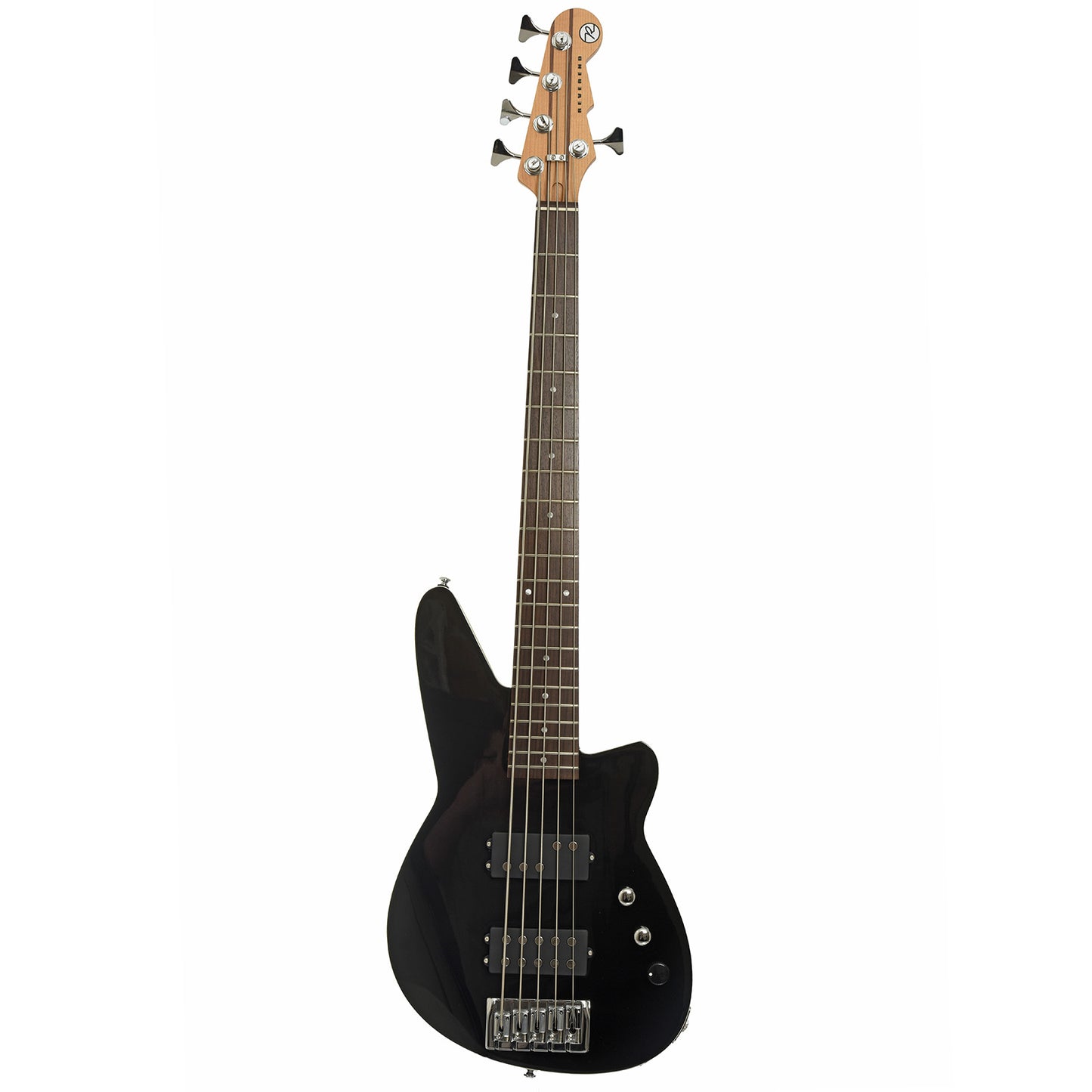 Full front of Reverend Mercalli 5 5-string Electric Bass Guitar, Midnight Black