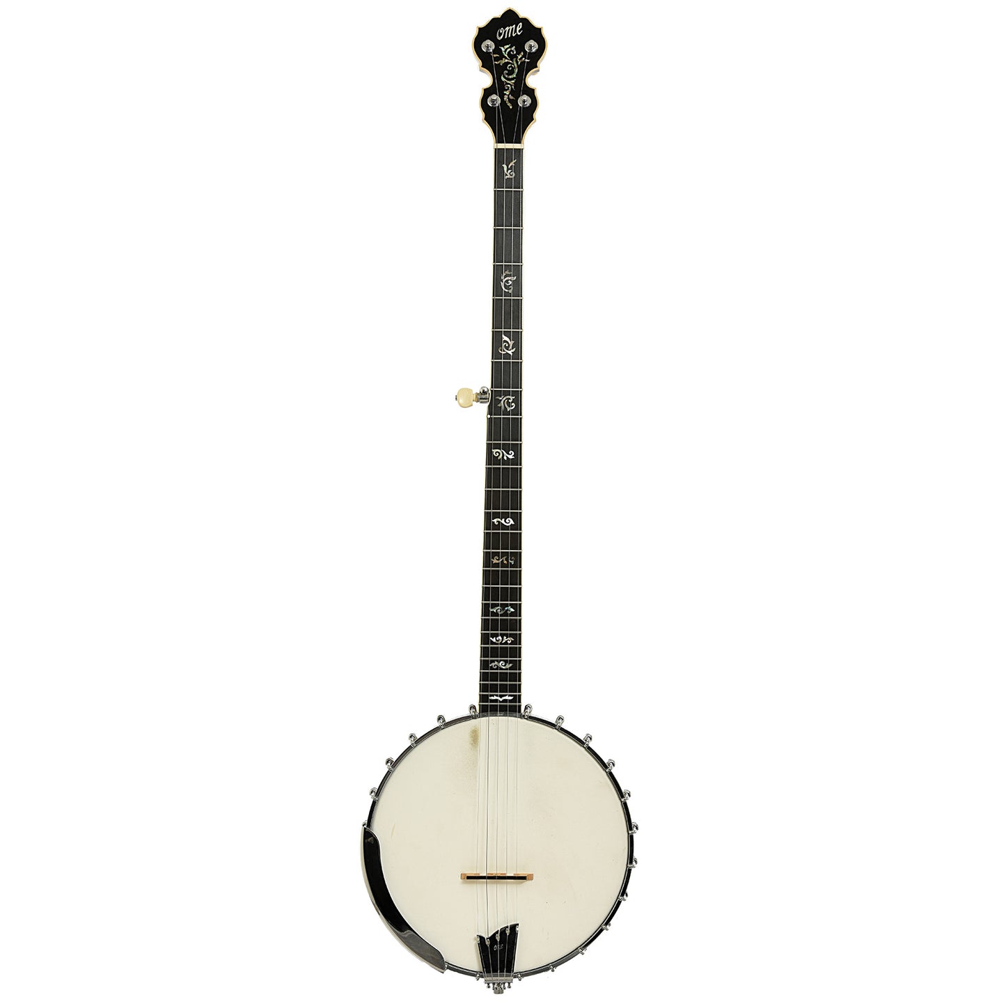 Full front of Ome Custom Silver Columbine Extra Long Neck