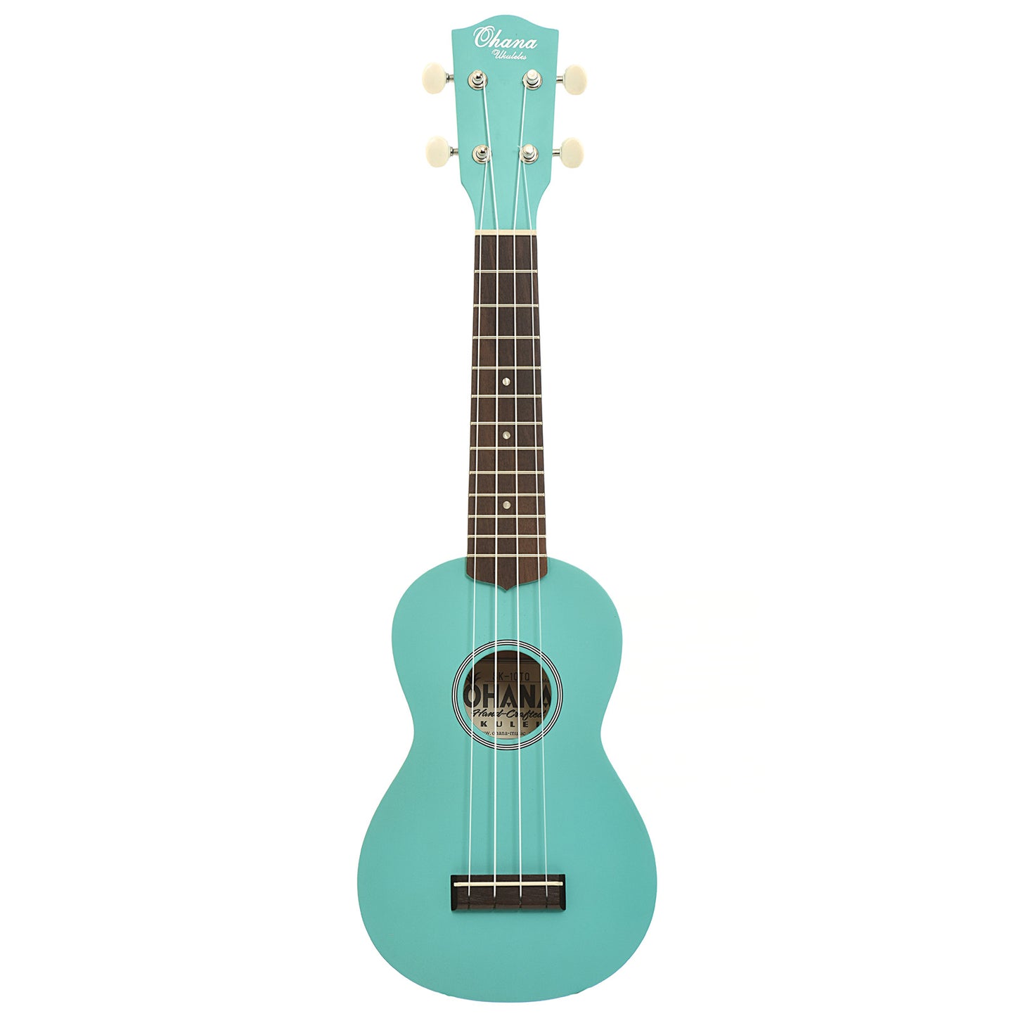 Full front of Ohana SK-10 Soprano Ukulele, Turquoise