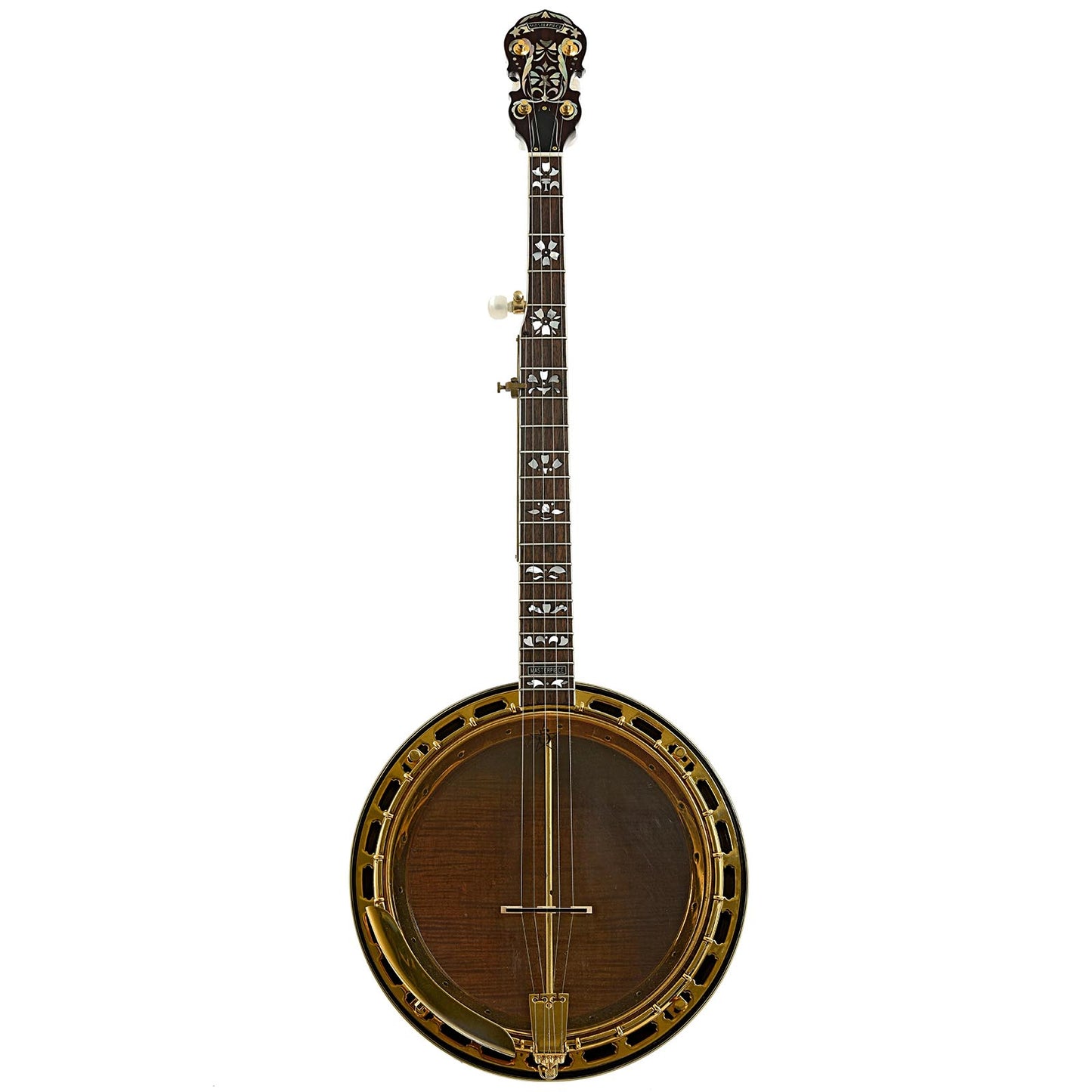 Full front of Masterpiece H&F Gold Resonator Banjo