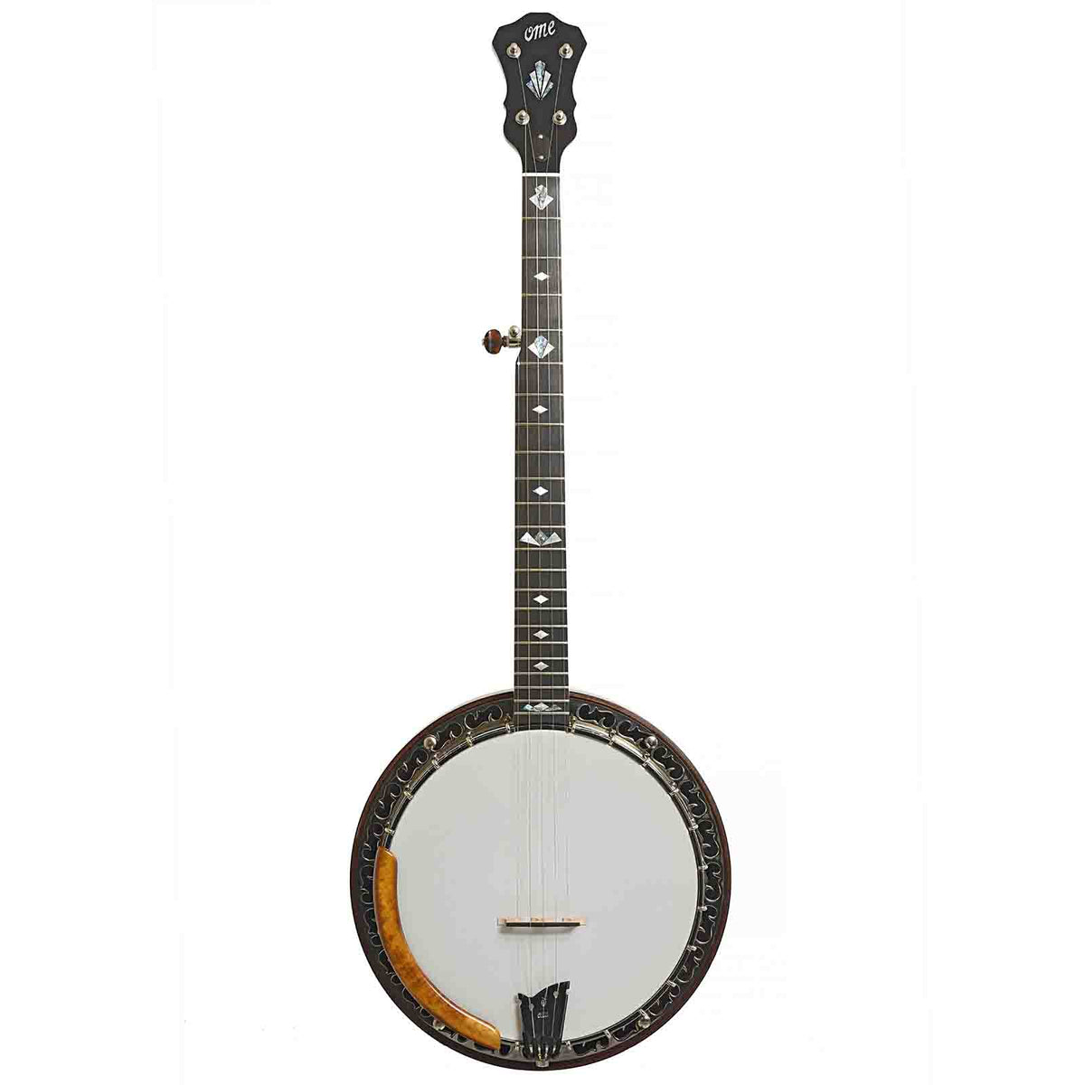 Full Front of Ome Vintage Ikon Resonator Banjo & Case