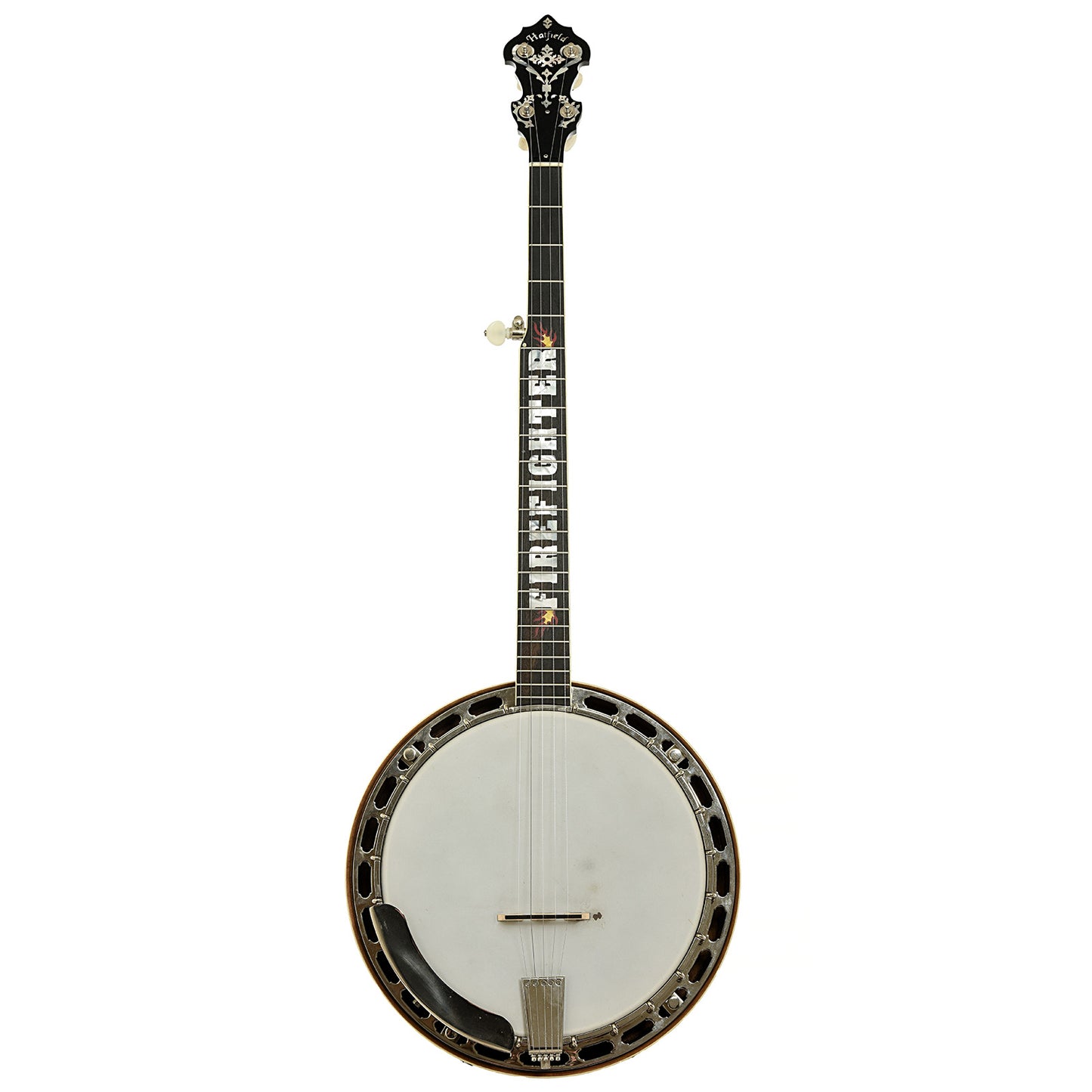 Full front of Hatfield Buckdancer Custom Firefighter Resonator Banjo