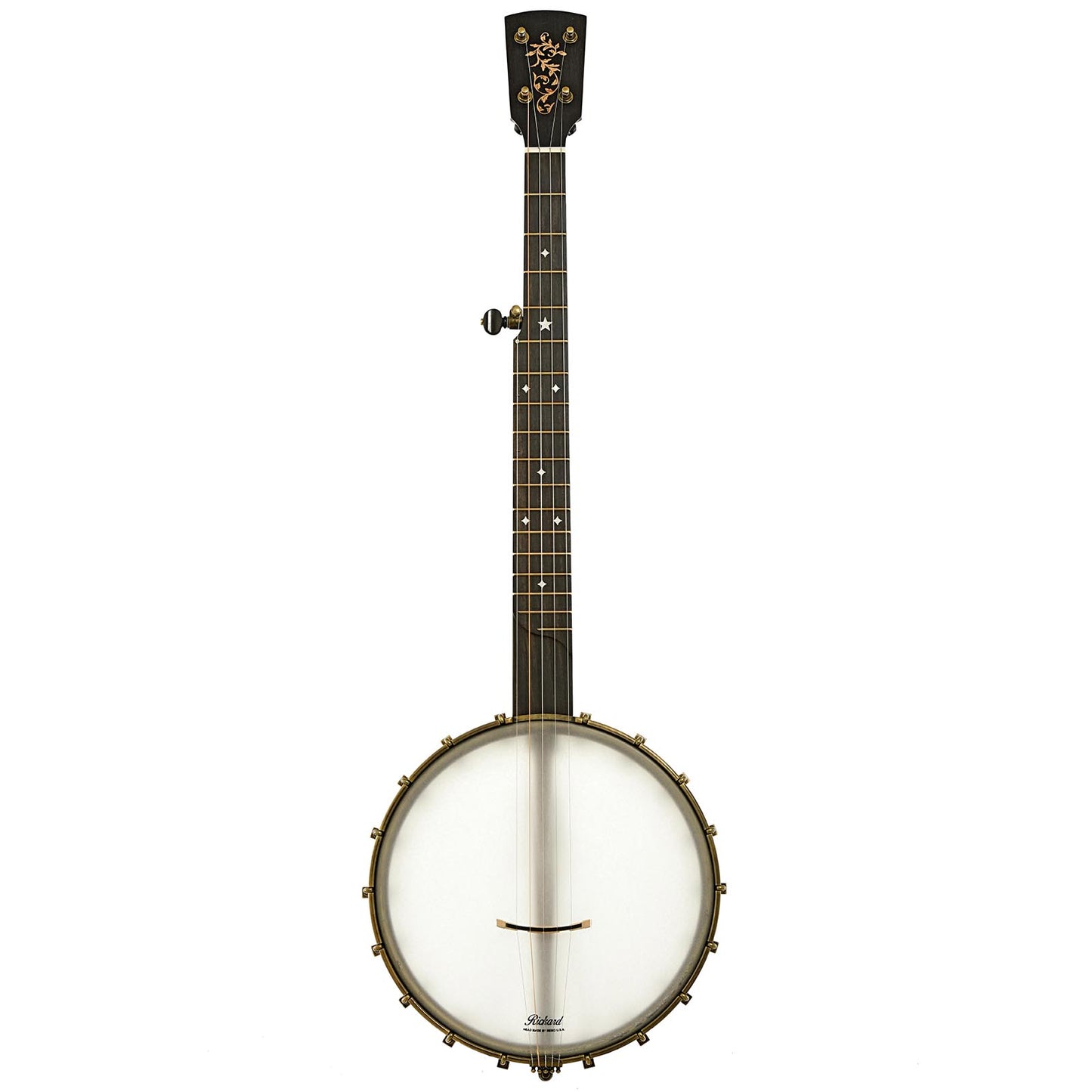 Full front of Rickard Little Wonder Walnut Custom Open Back Banjo