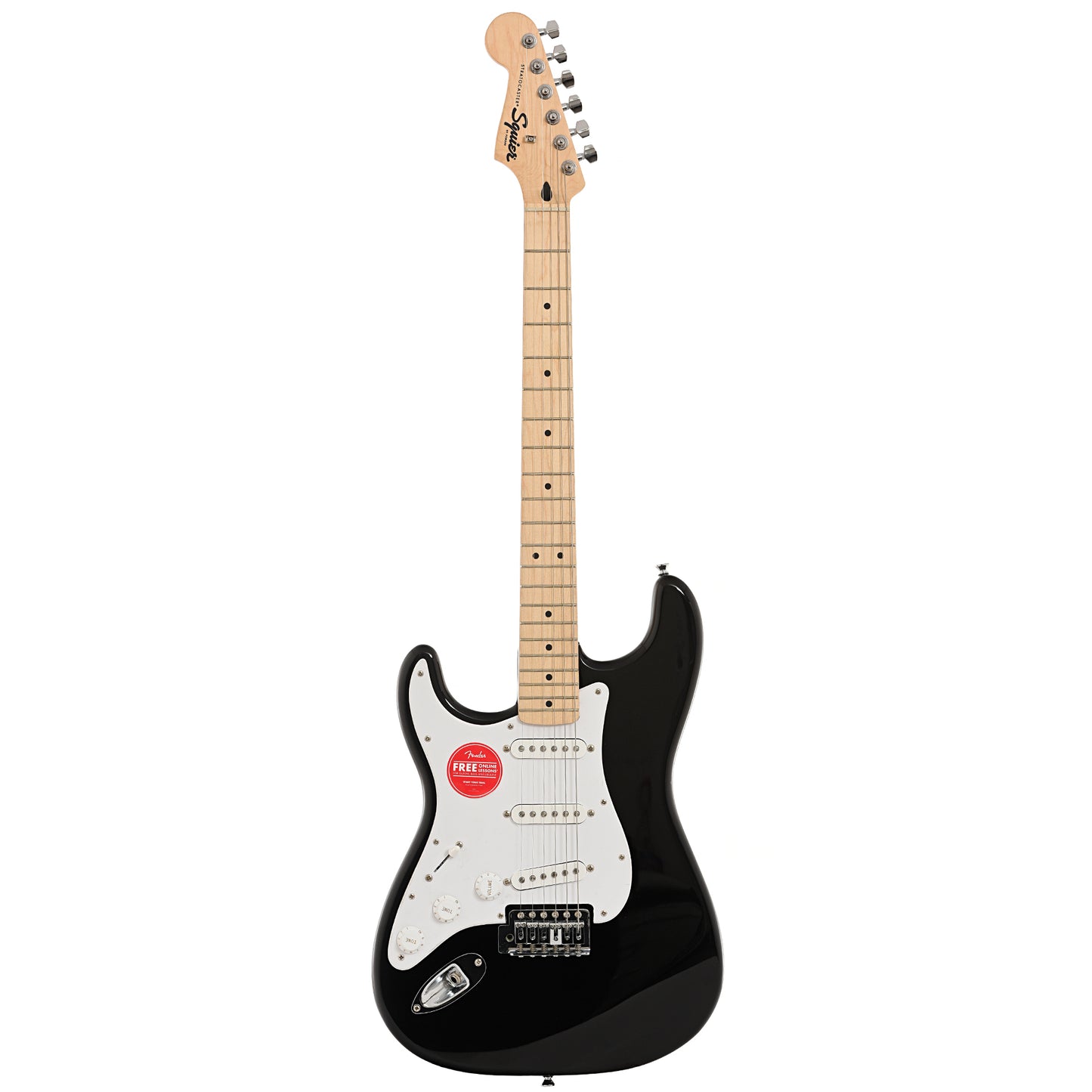 Full front of Squier Sonic Stratocaster, Left Handed, Black