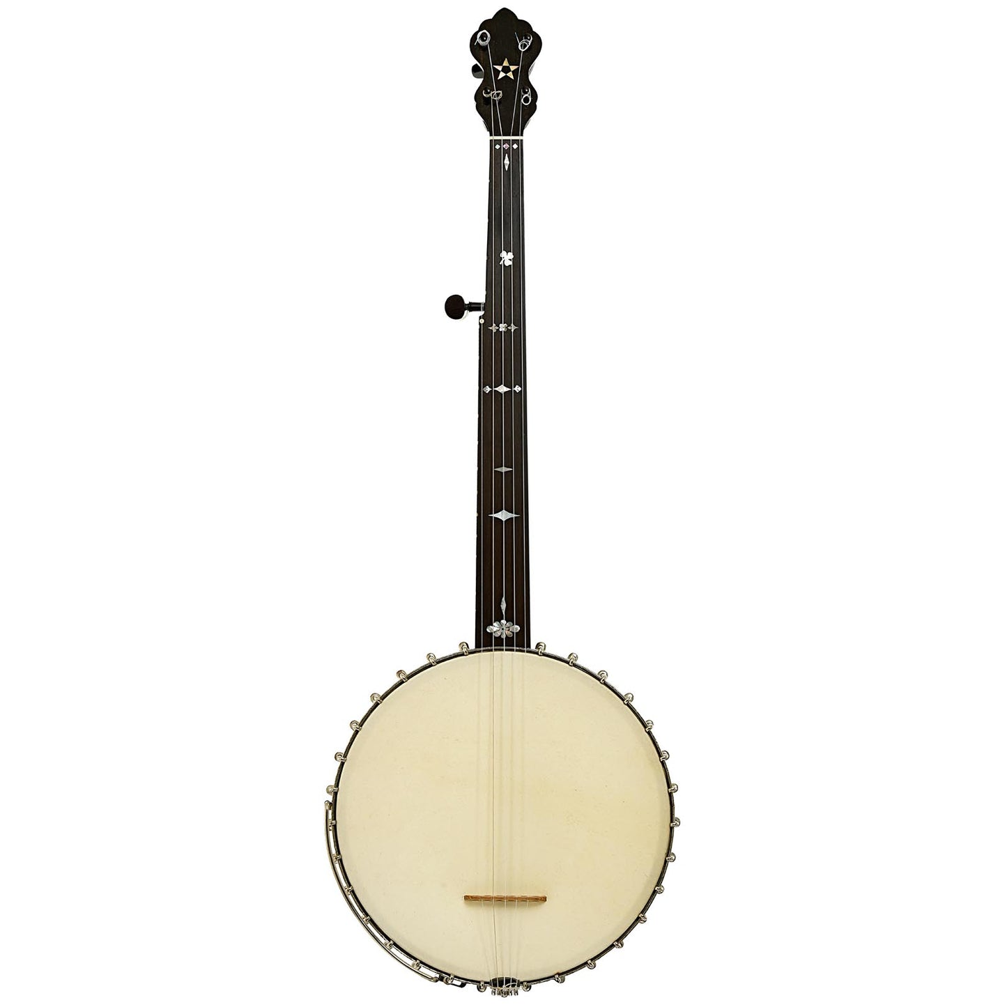 Full front of L.H. Gatcomb Fretless Open Back Banjo