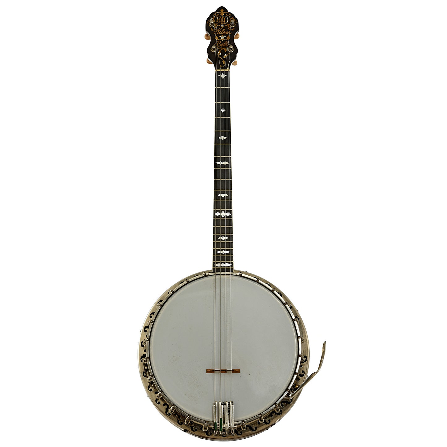Full front of Bacon & Day Silver Bell No.1 Tenor Banjo