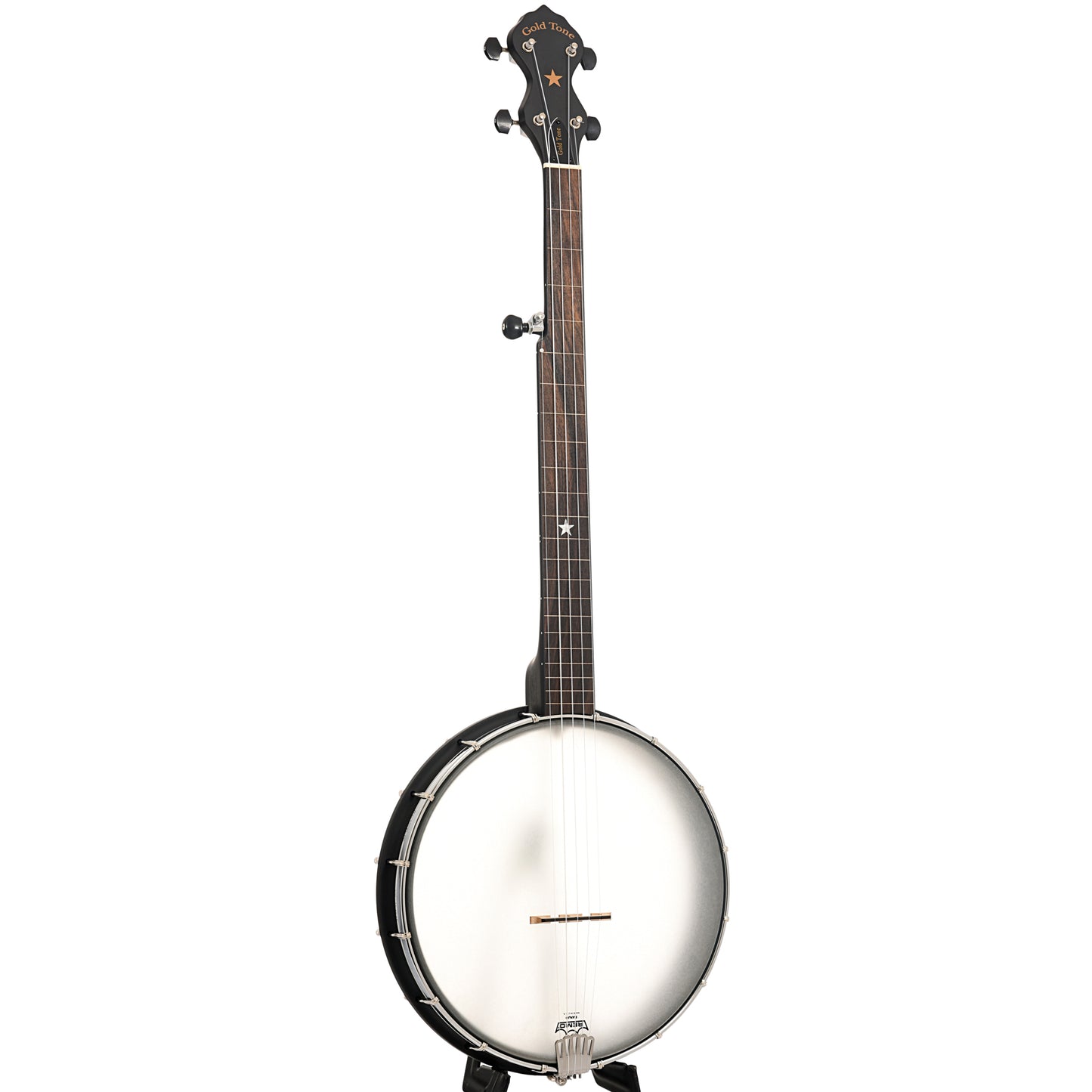 Full front and side of Gold Tone AC-12FL 12" Fretless Openback Banjo 