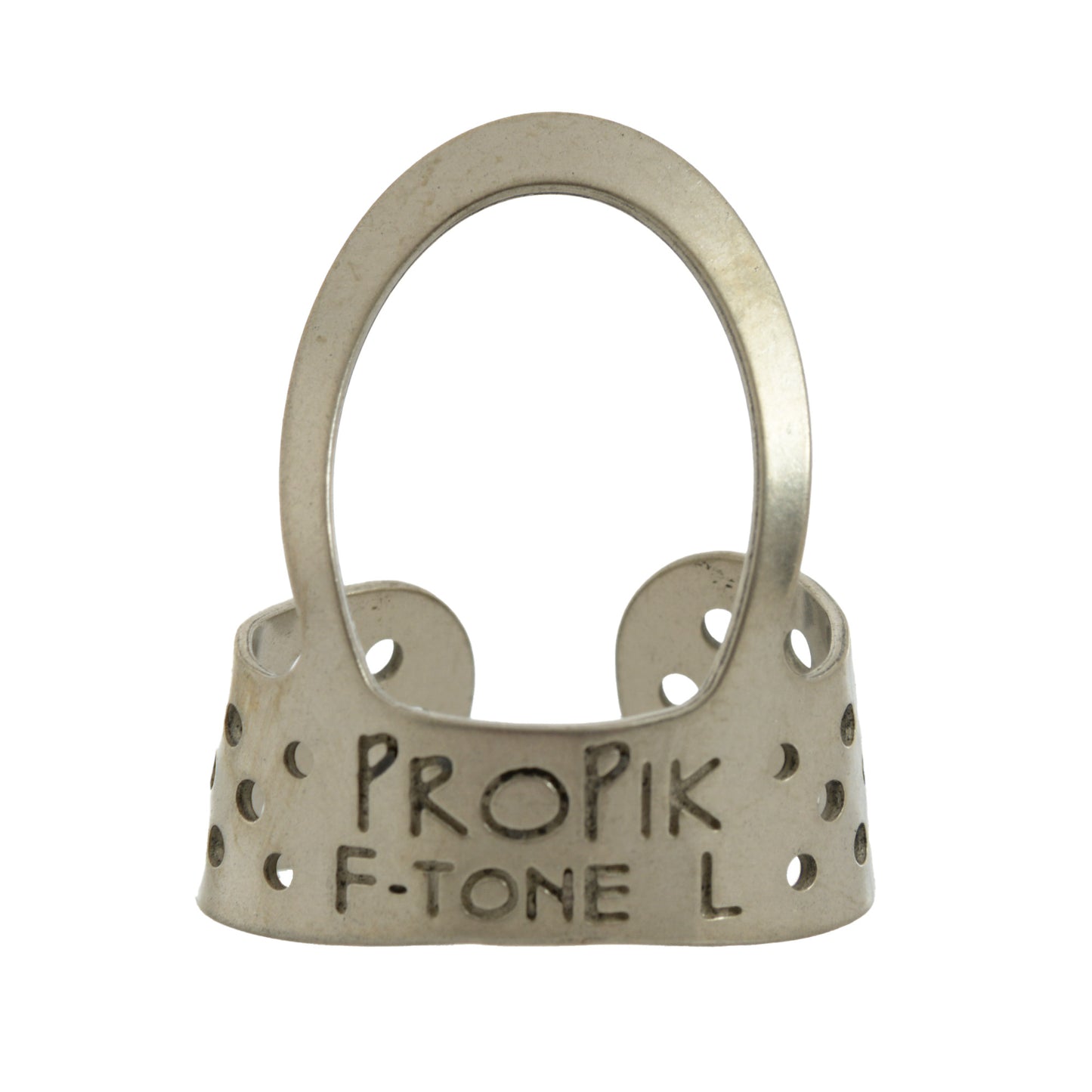 Front of Propik Nickel Fingertone Fingerpick, Single Wrap, Large