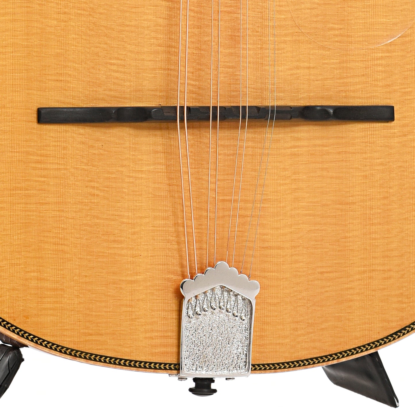 Tailpiece and bridge of Richard Beard OM3 Octave Mandolin