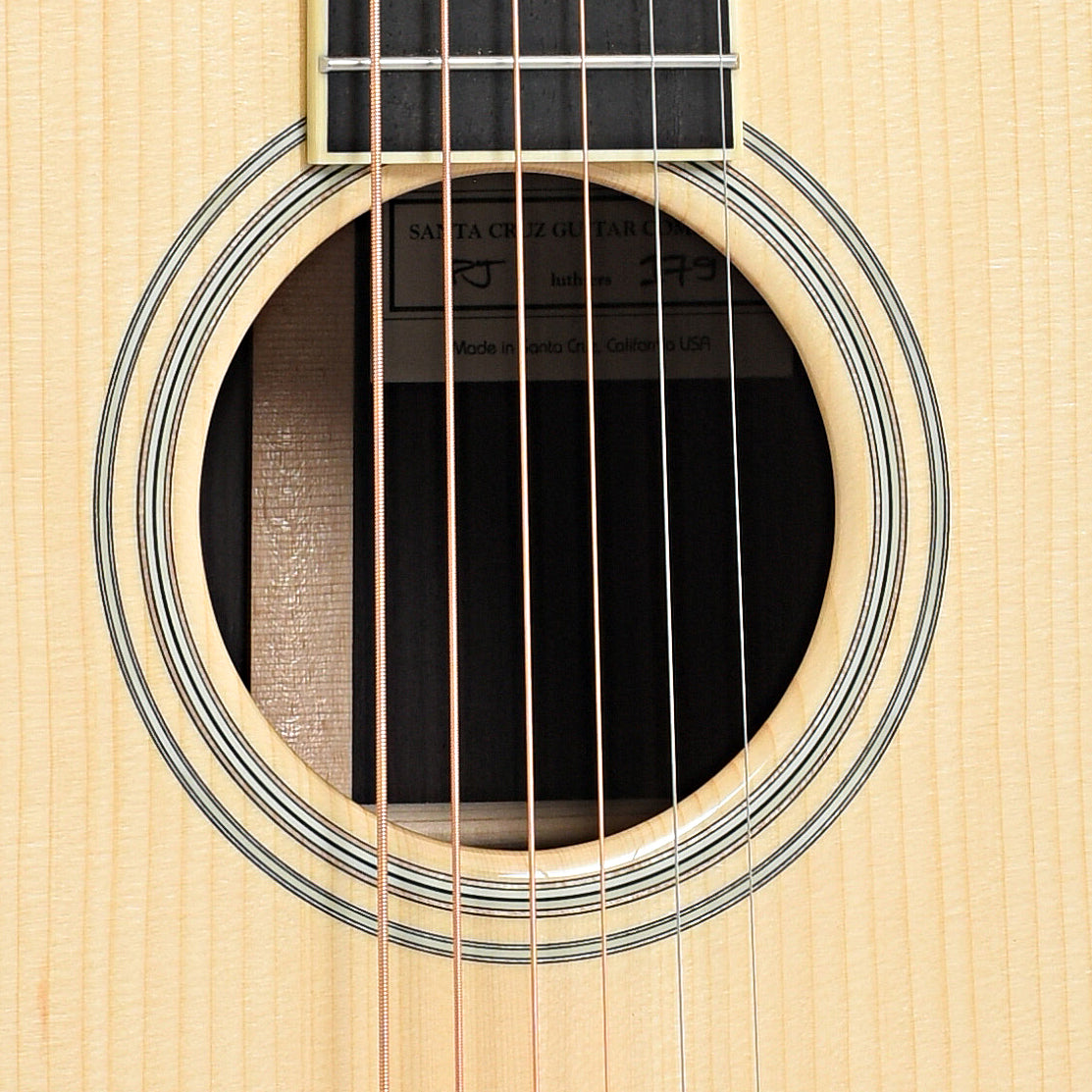 Sound hole of Santa Cruz Custom PJ Acoustic Guitar 