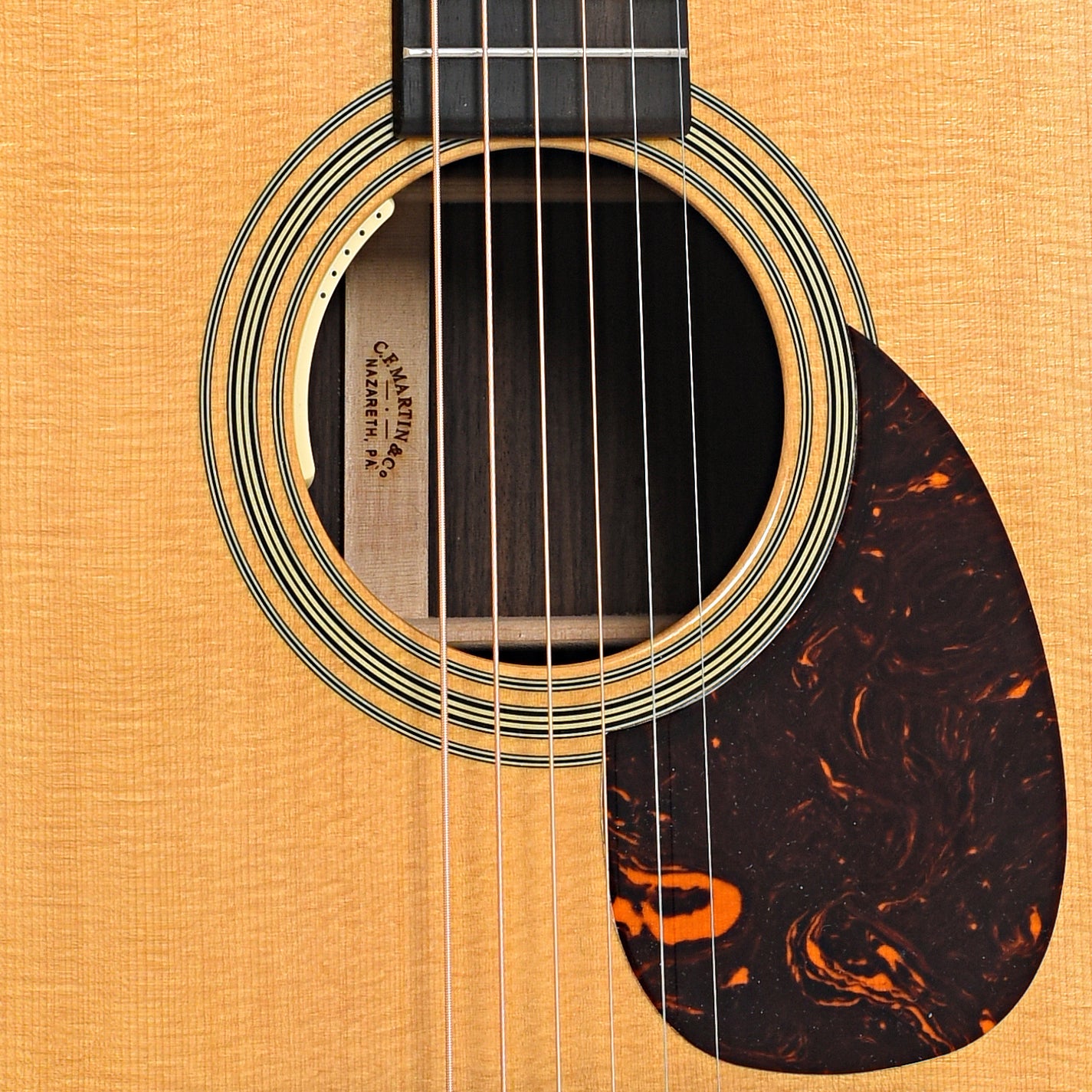 Sound hole of Martin OM-28E Acoustic-Electric Guitar (2022)