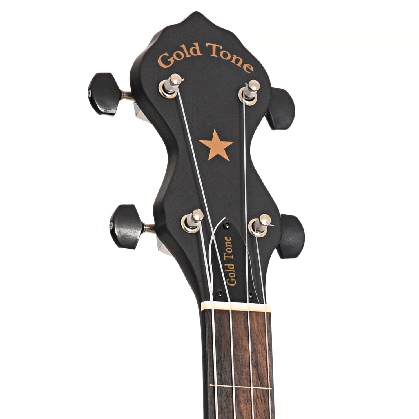 Front headstock of Gold Tone AC-12FL 12" Fretless Openback Banjo 