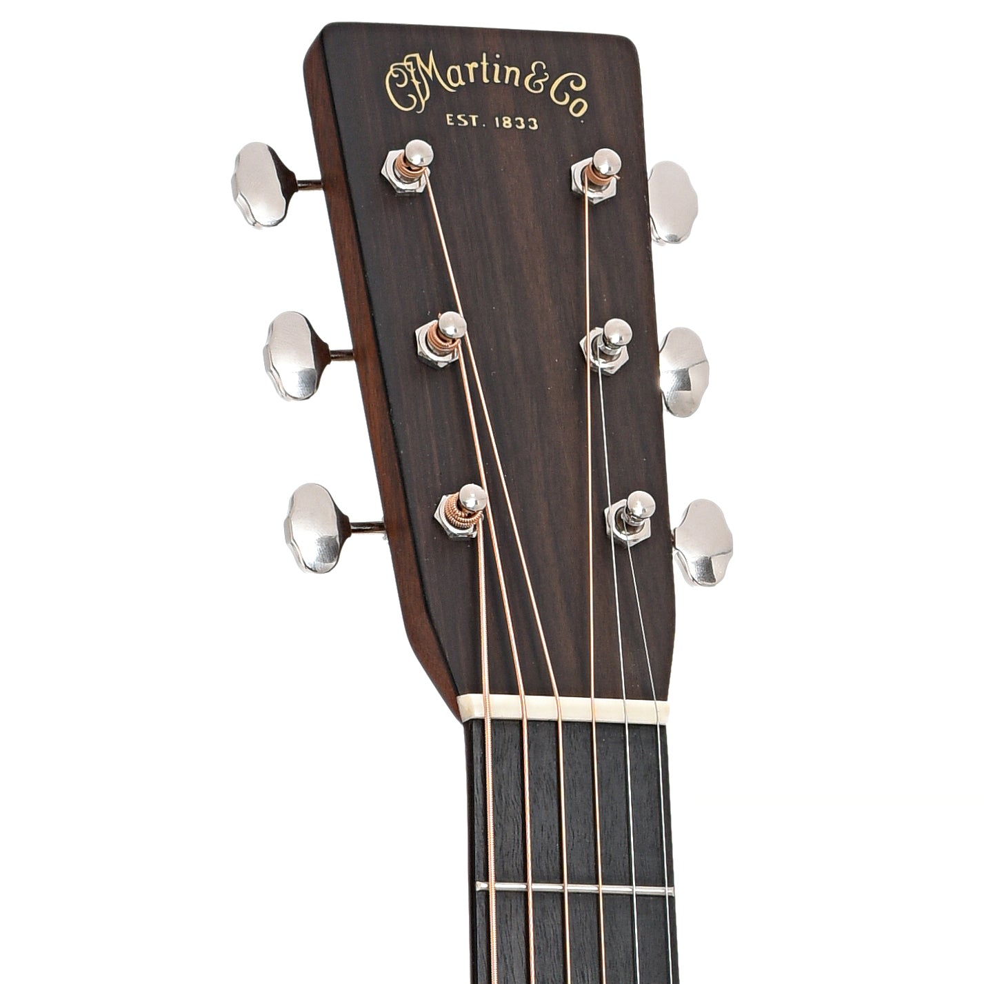 Front headstock of Martin OM-28E Acoustic-Electric Guitar (2022)