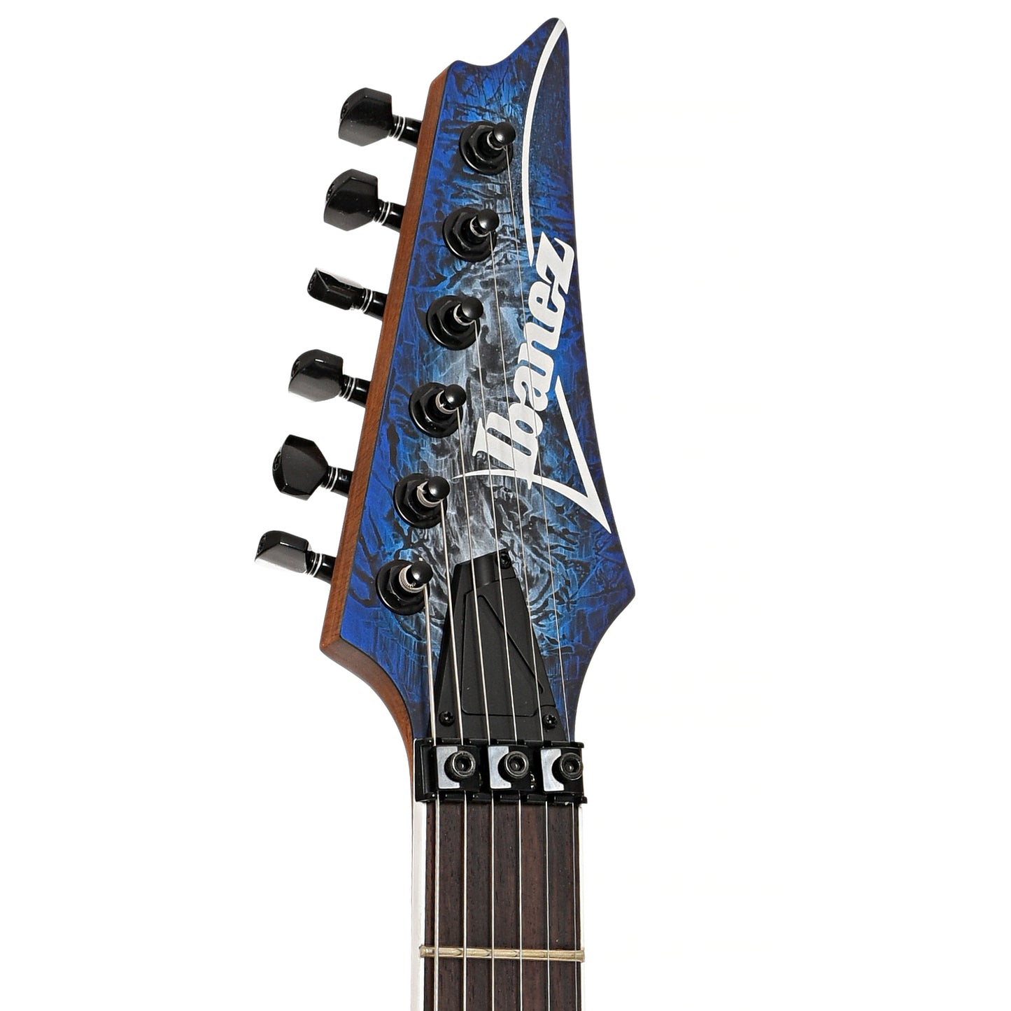 front headstock of Ibanez B-Stock S770 Electric Guitar, Cosmic Blue Frozen Matte