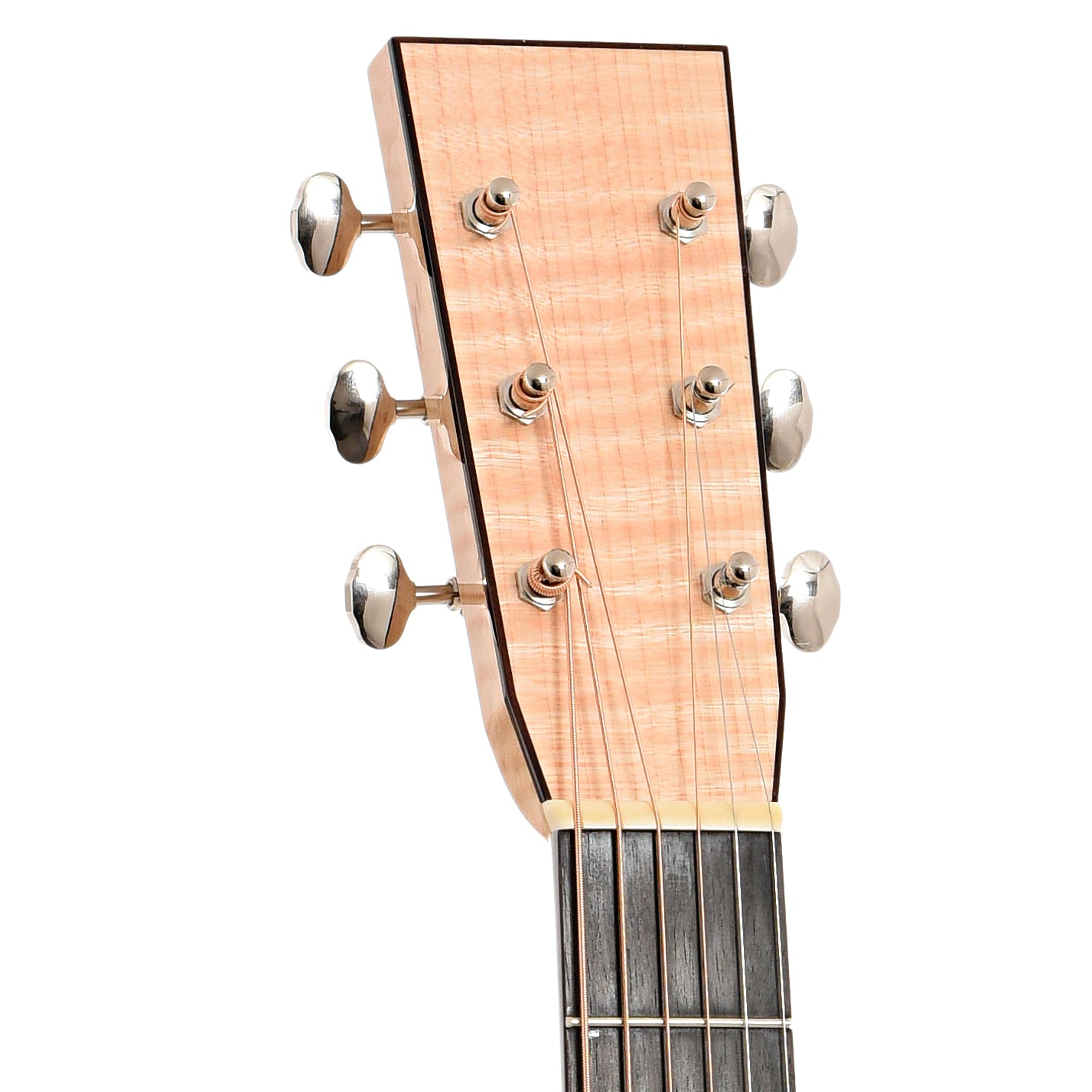 Front headstock of Santa Cruz OM Maple Custom Acoustic Guitar