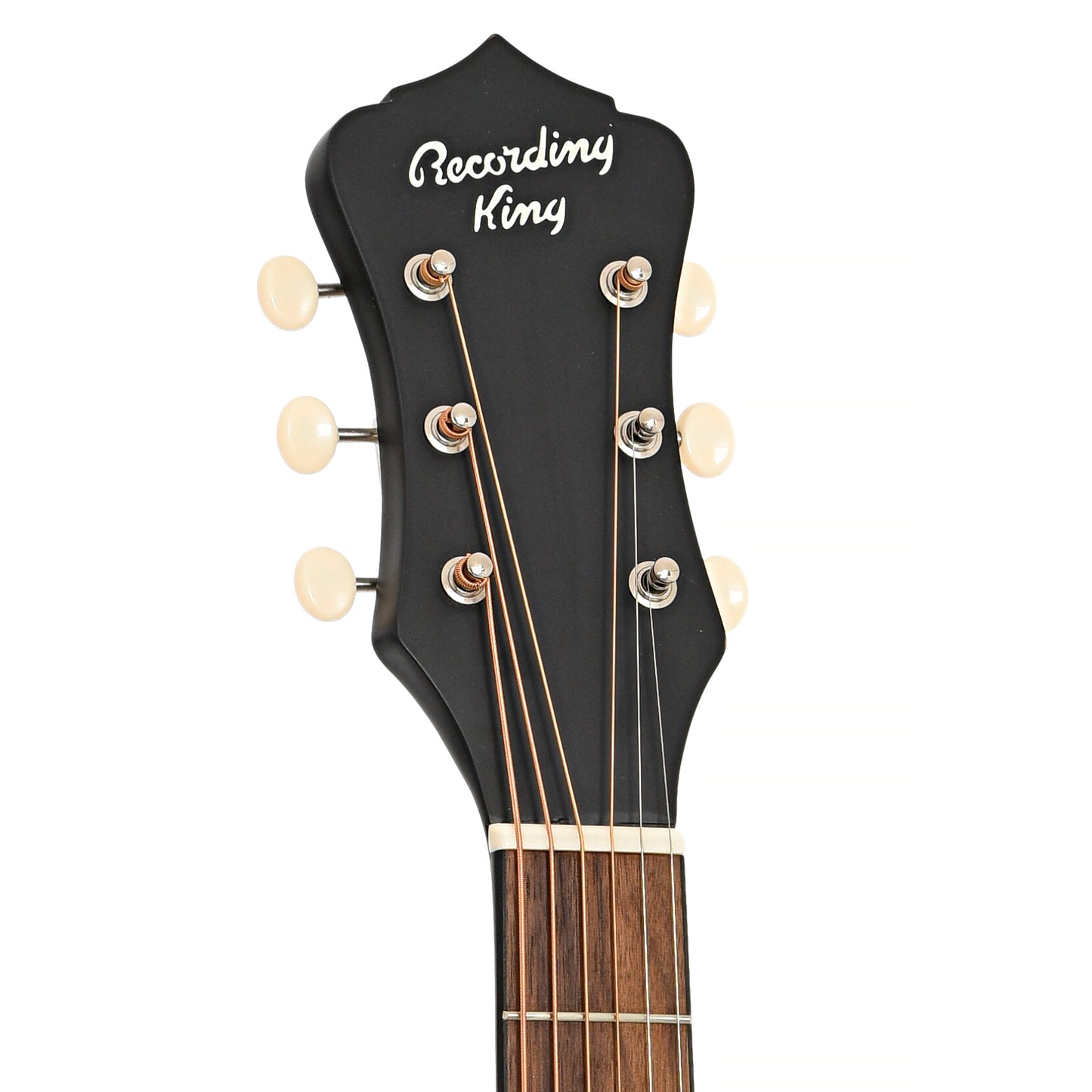 Front headstock of Recording King Dirty 30s Series 9 SE Single 0 Black Sunburst Acoustic Guitar