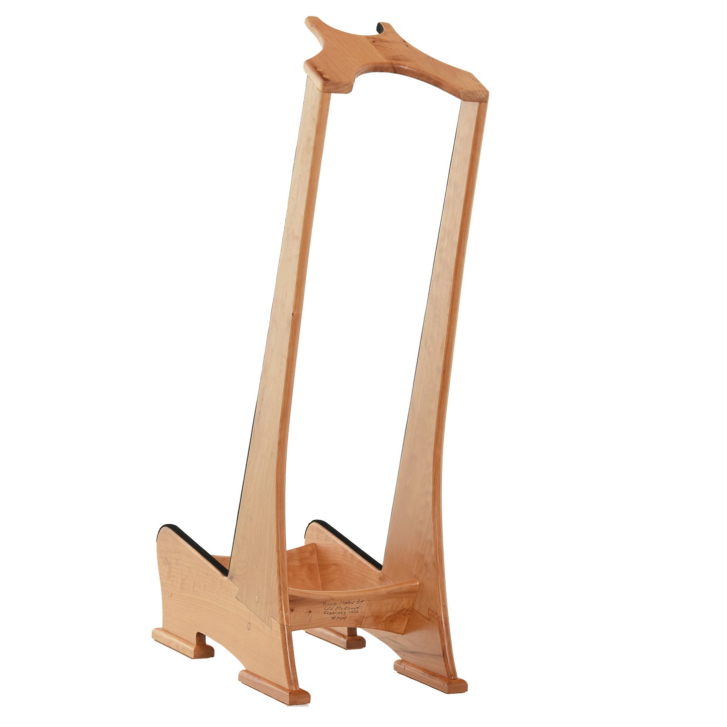 Back and side of Lee Murdock Studio Guitar Stand, Quilted Maple