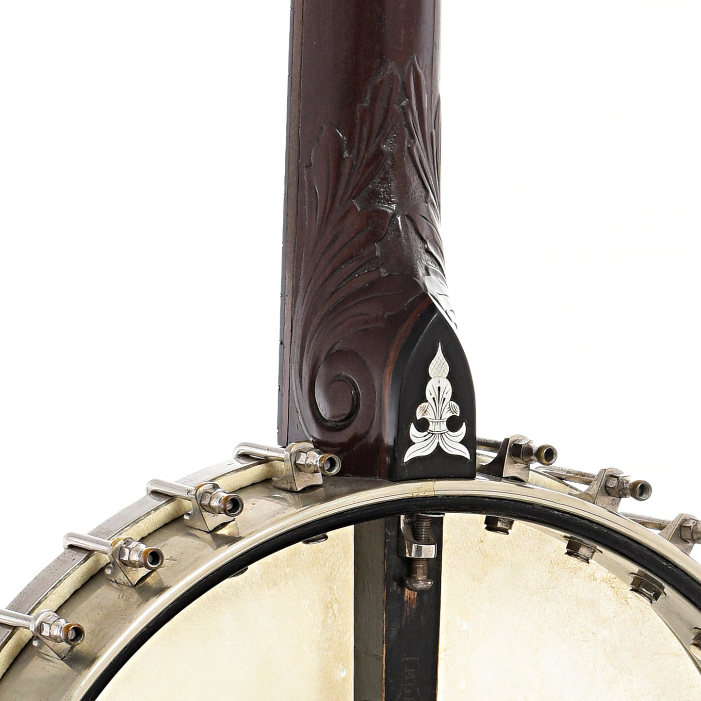 Neck joint of A.C. Fairbanks Electric #3 Openback Banjo (c.1892-93)