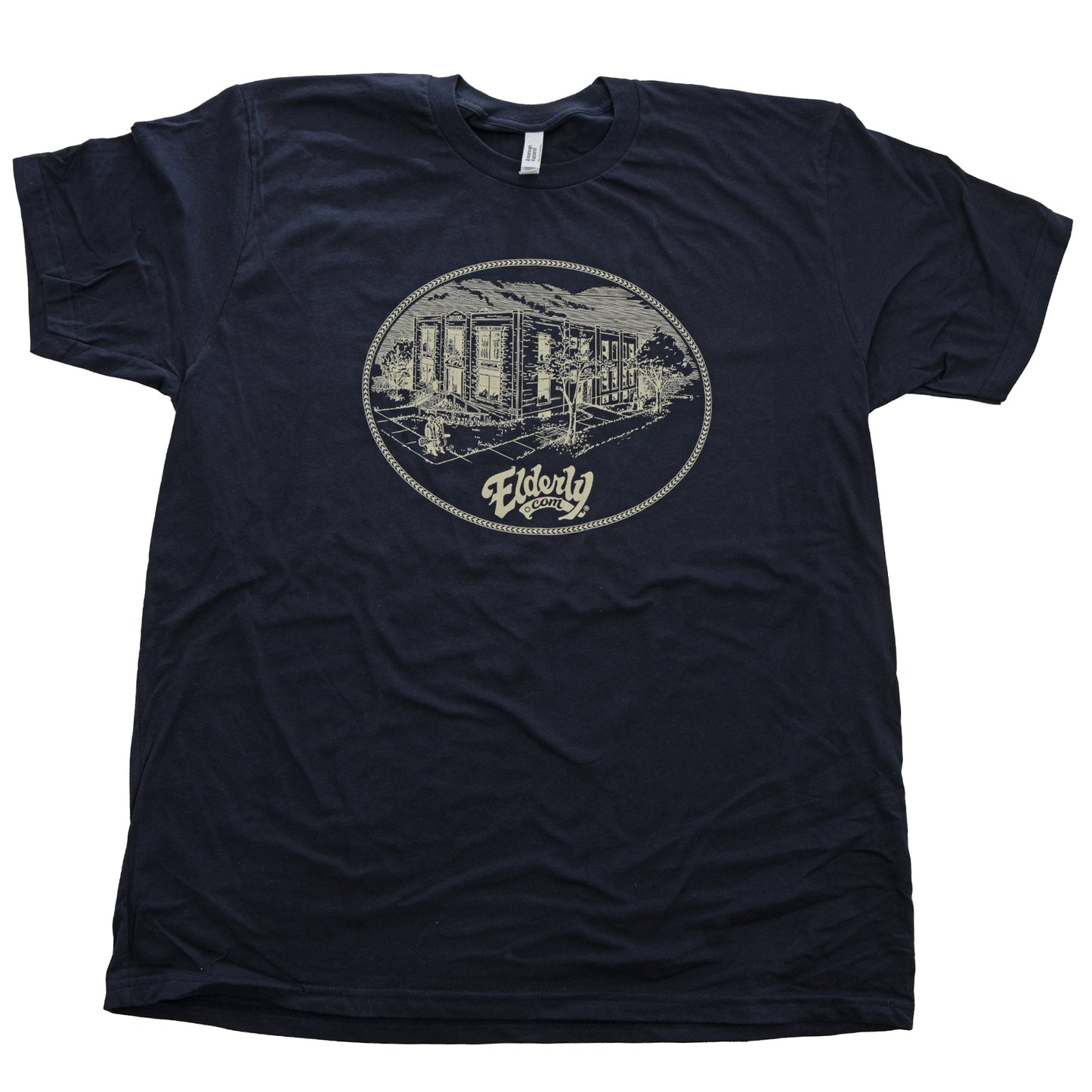 Front of Elderly Instruments Building Shirt, Navy