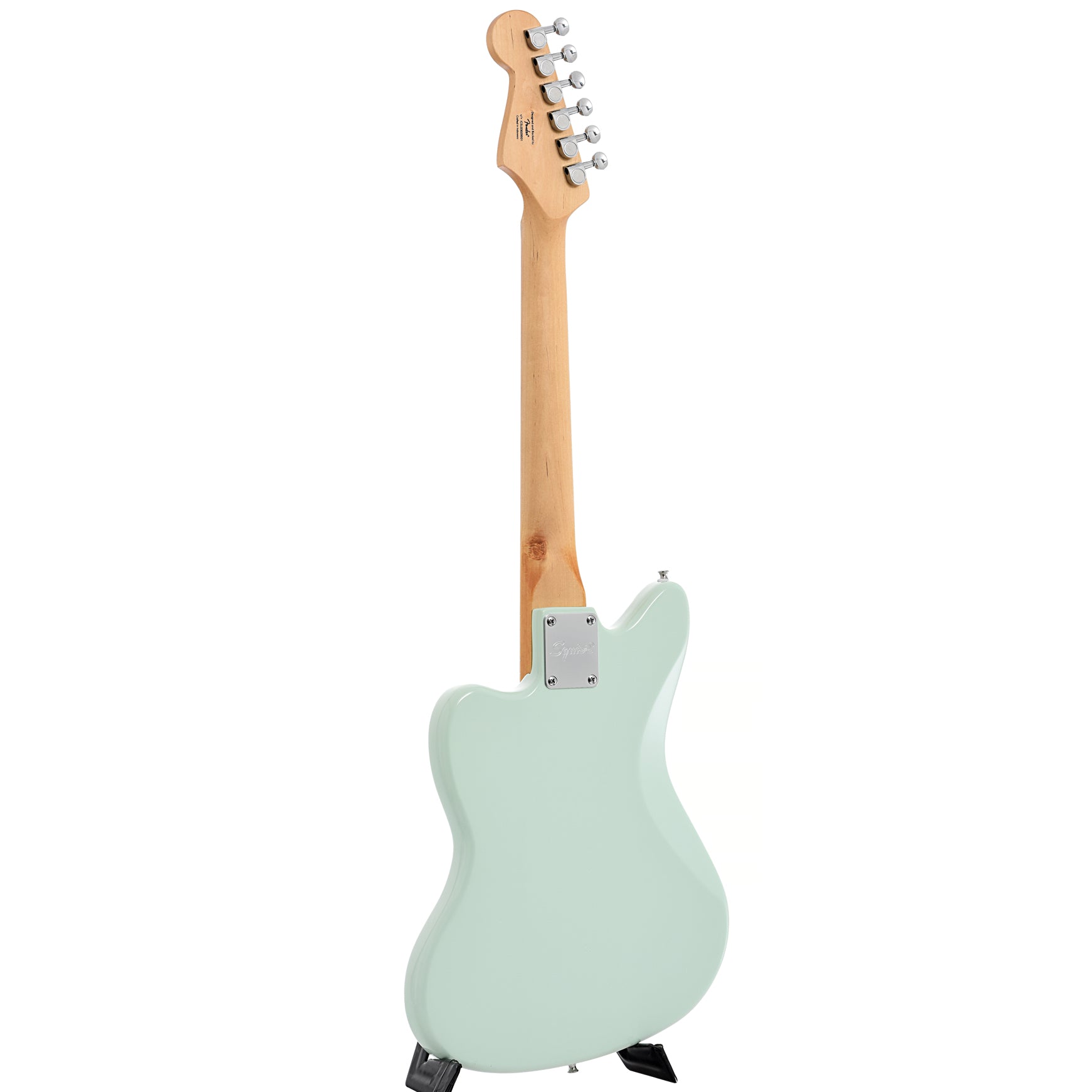 Full back and side of Squier Mini Jazzmaster HH, Surf Green