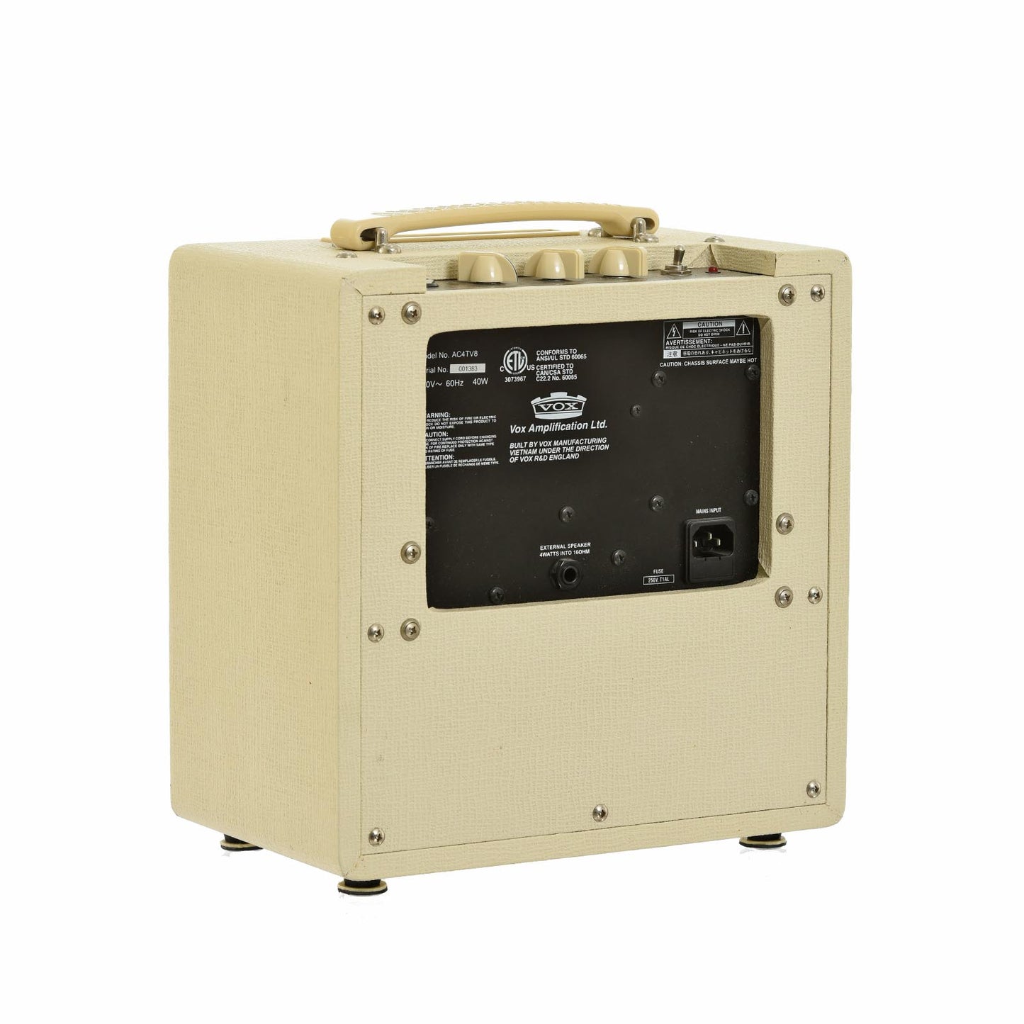 Back and side of Vox AS4TV8 Combo Amp