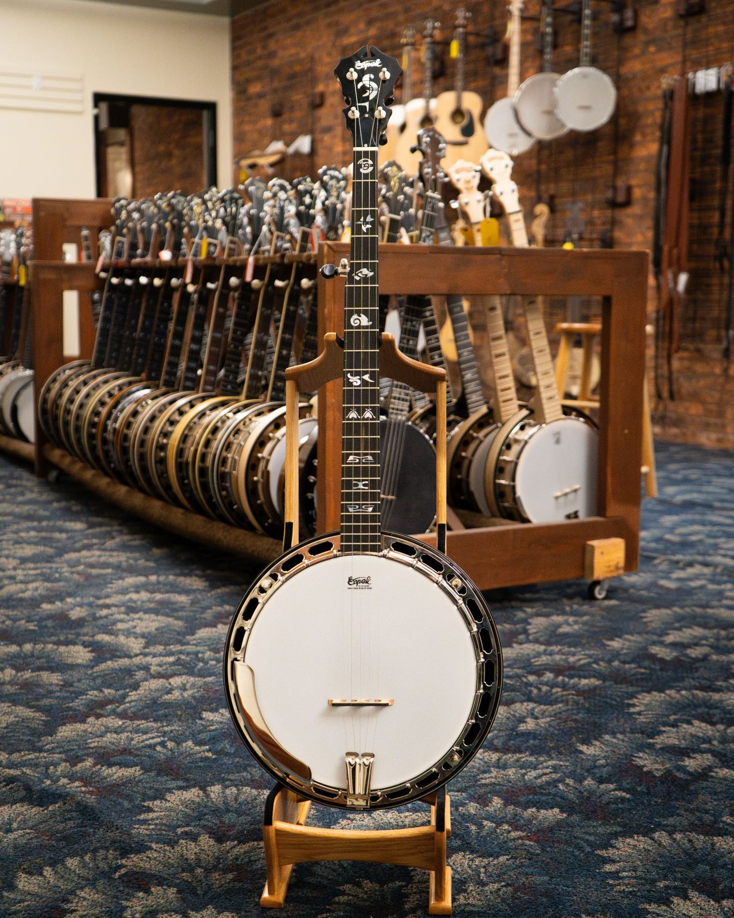 Showroom photo of Capek Allegoria Nickel Resonator Banjo & Gigbag, Flame Maple