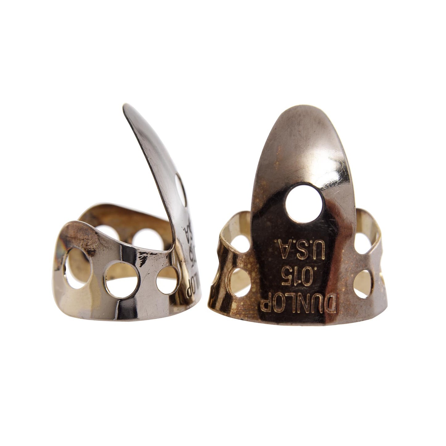 side and front of Cobalt Plated .015" Nickel/Silver Finger Picks