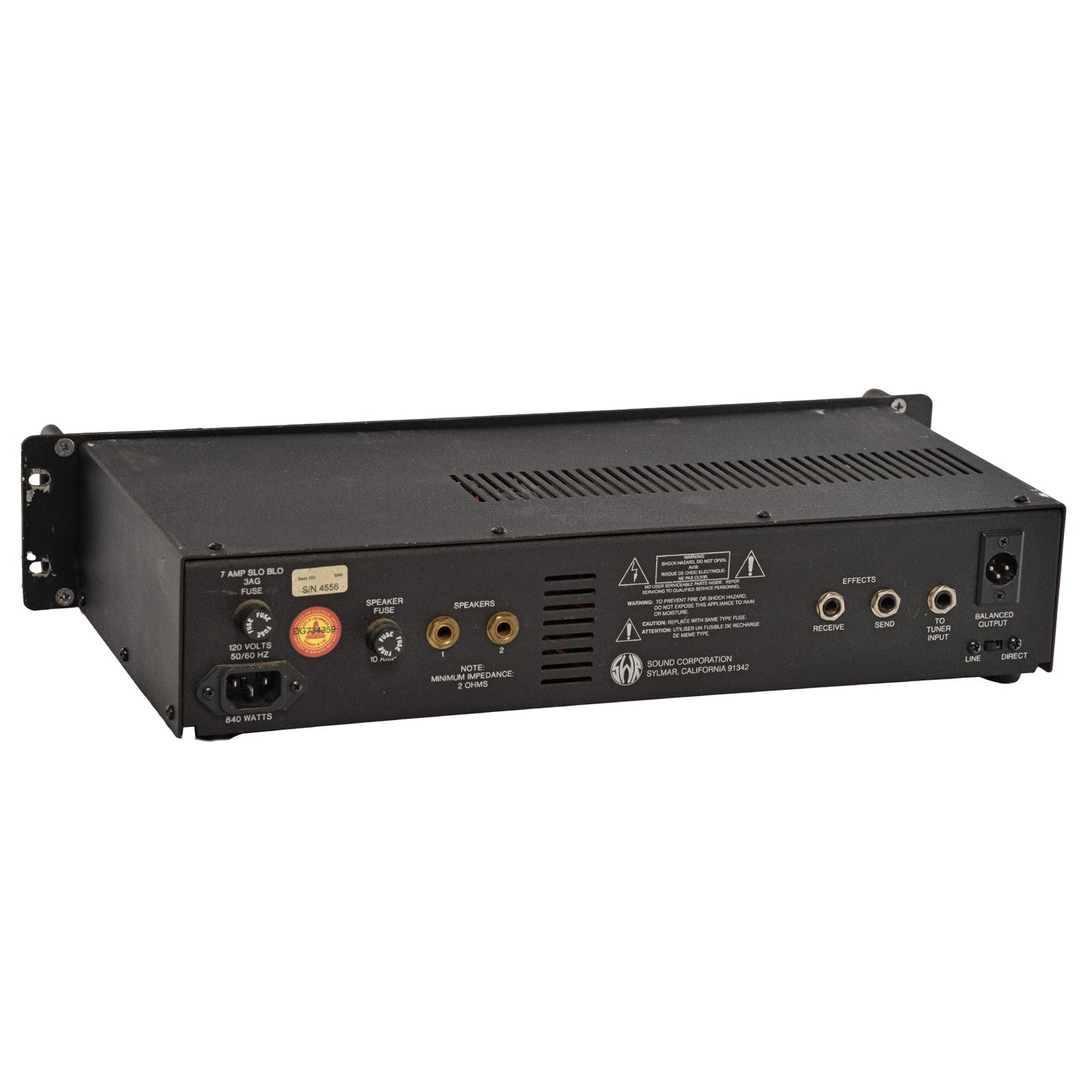 Back and side of SWR Bass 350 Head